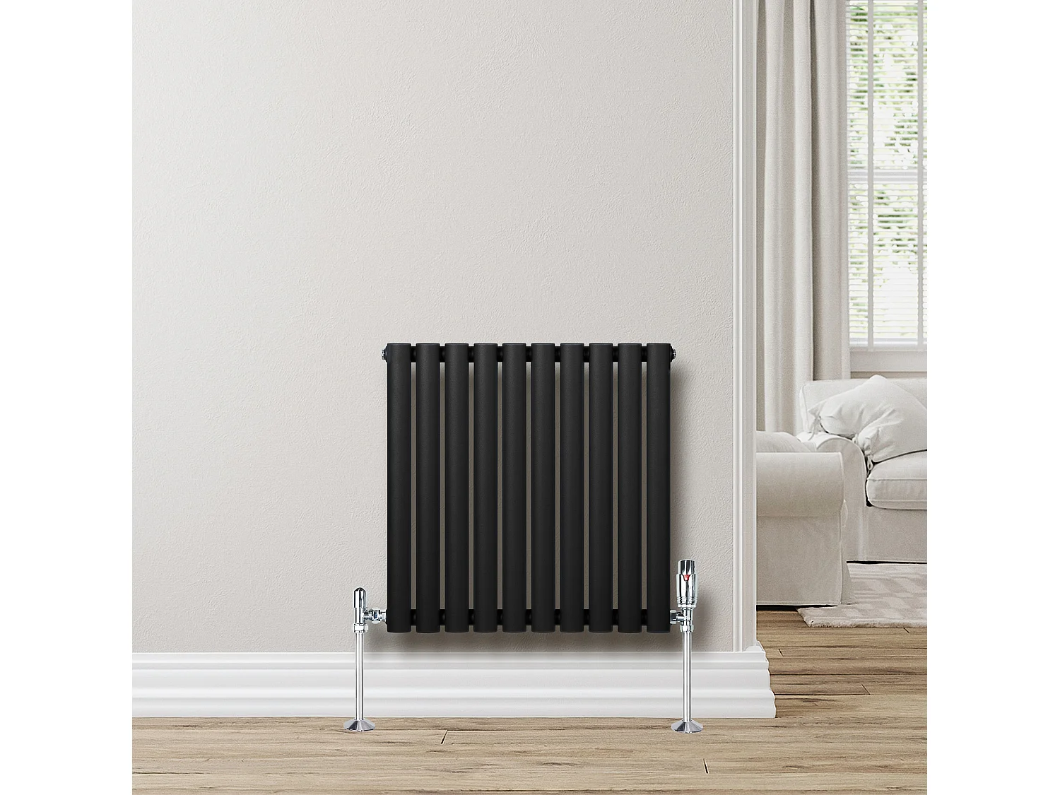 Horizontaal design radiator ovaal - 1 kolom - zwart - 600 x 600 mm