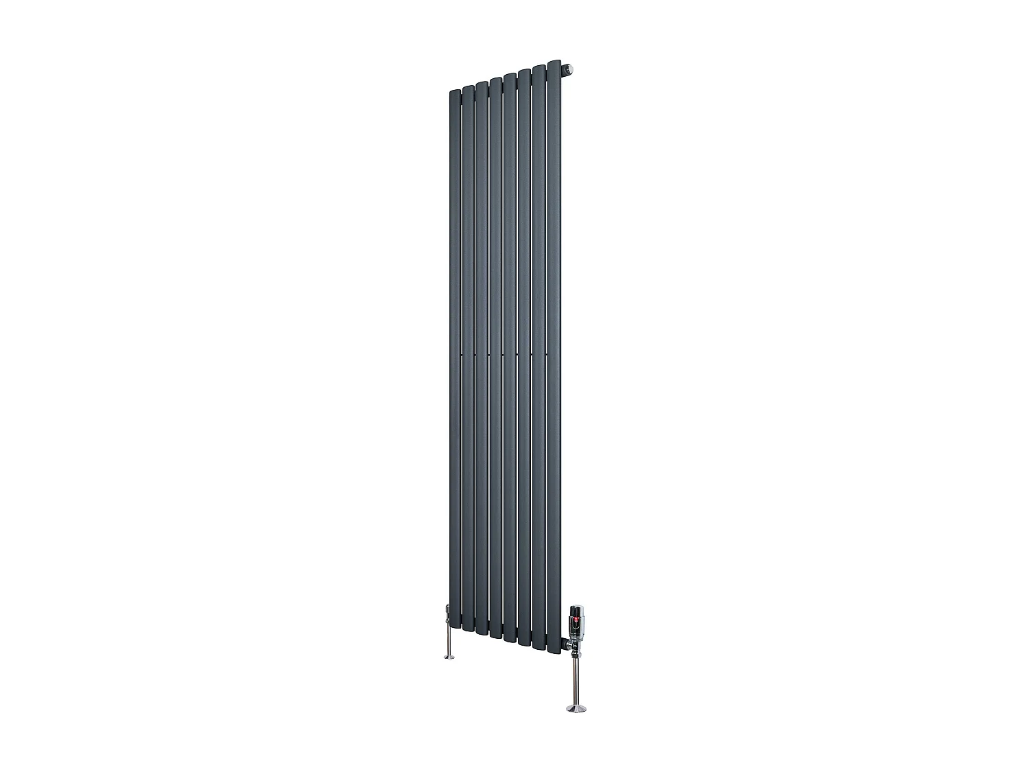 Verticale design radiator ovaal 1 kolom - grijs 1800x480 mm thermostaatkraan