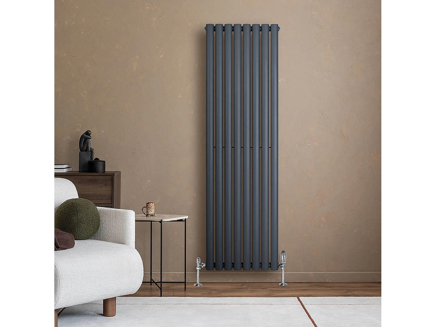 Verticaal design radiator ovaal - 1 kolom - grijs - 1600 x 480 mm