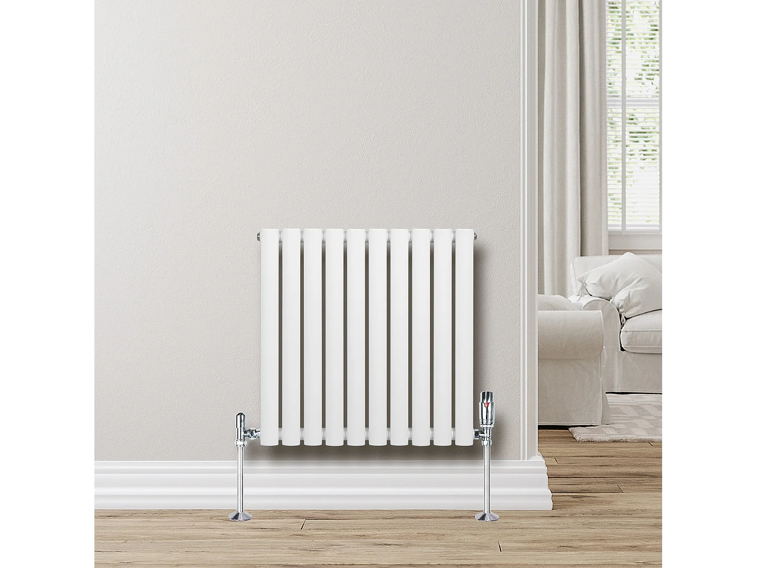 Horizontale design radiator ovaal 1 kolom - wit 600x600 mm thermostaatkraan