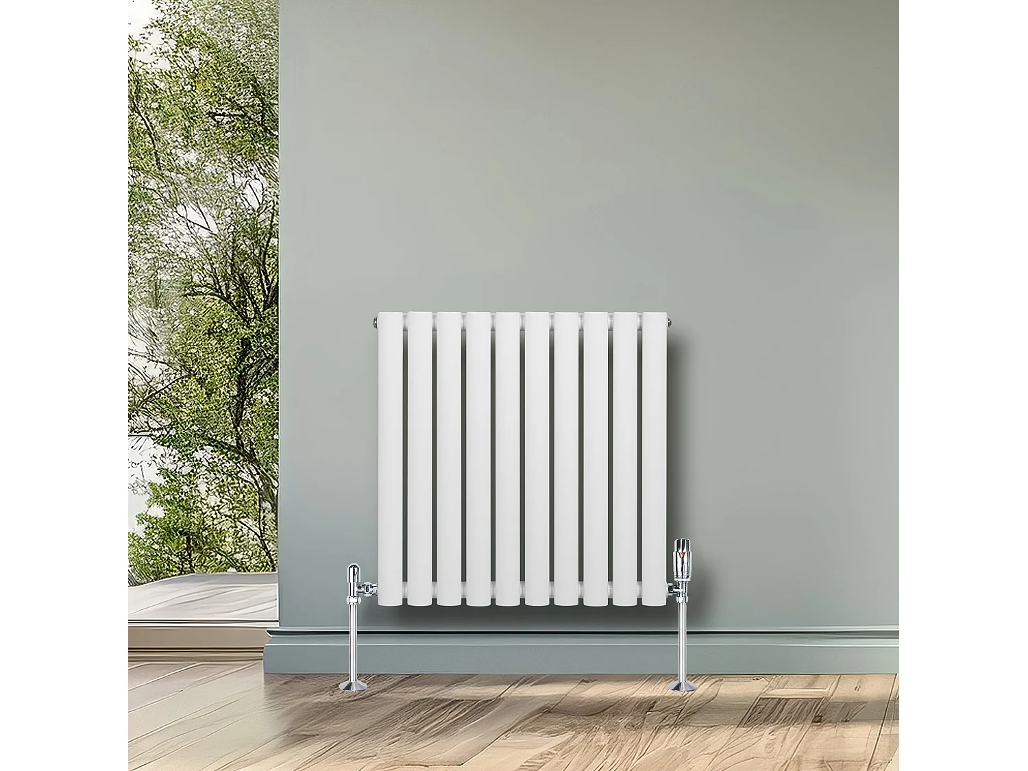 Horizontale design radiator ovaal 1 kolom - wit 600x600 mm thermostaatkraan