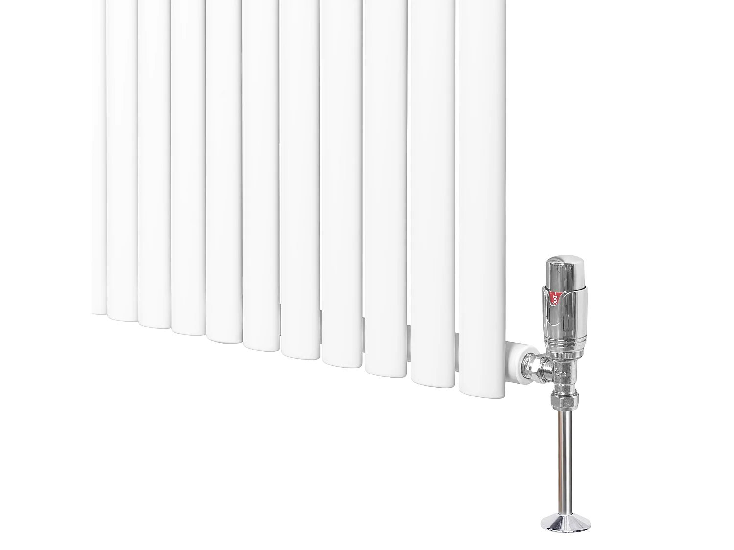 Radiateur Ovale 1 Panneau & Vannes 600 x 600 mm en Acier Blanc Horizontale
