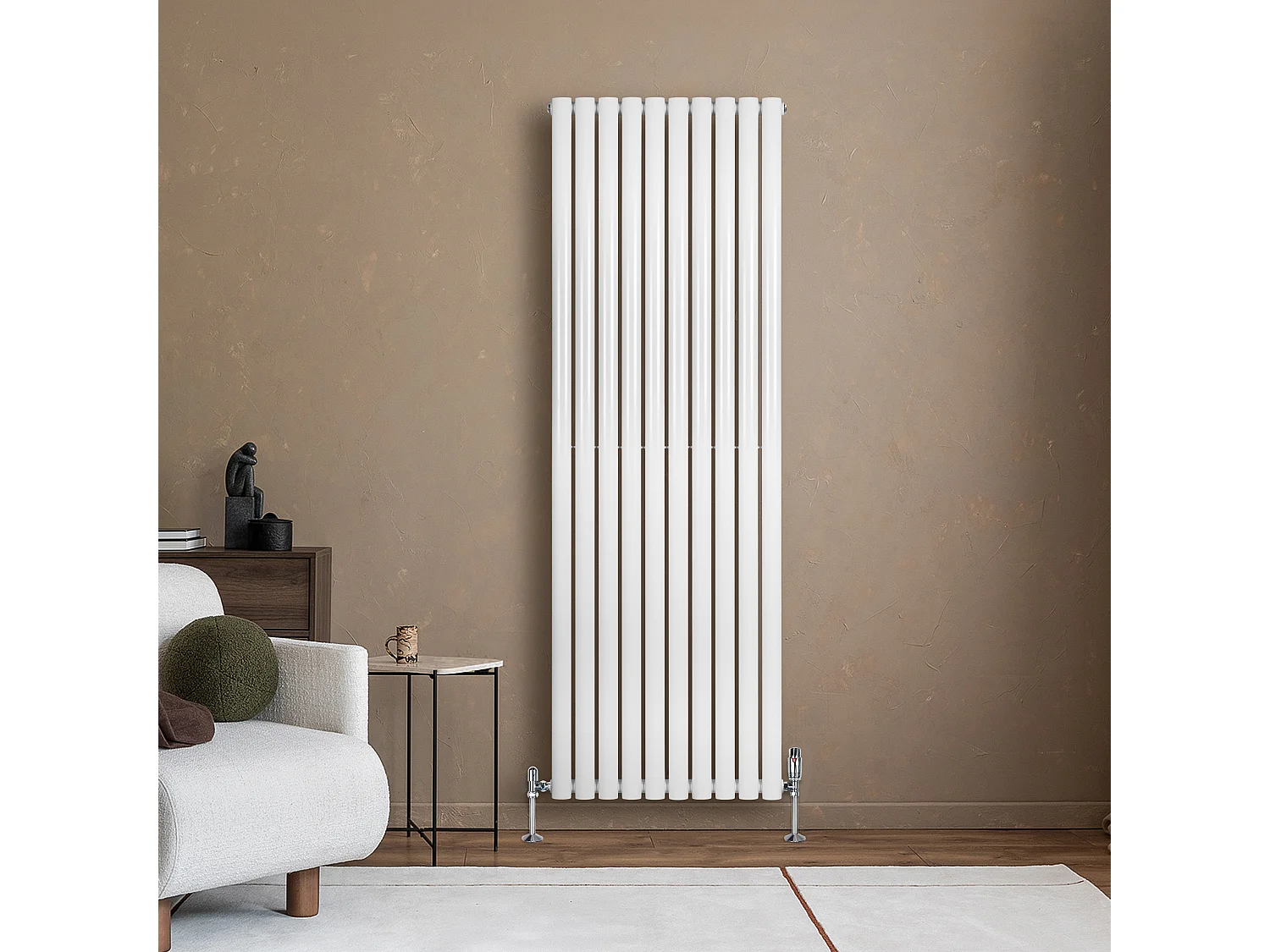 Verticale design radiator ovaal 1 kolom - wit - 1800x600 mm - thermostaatkraan