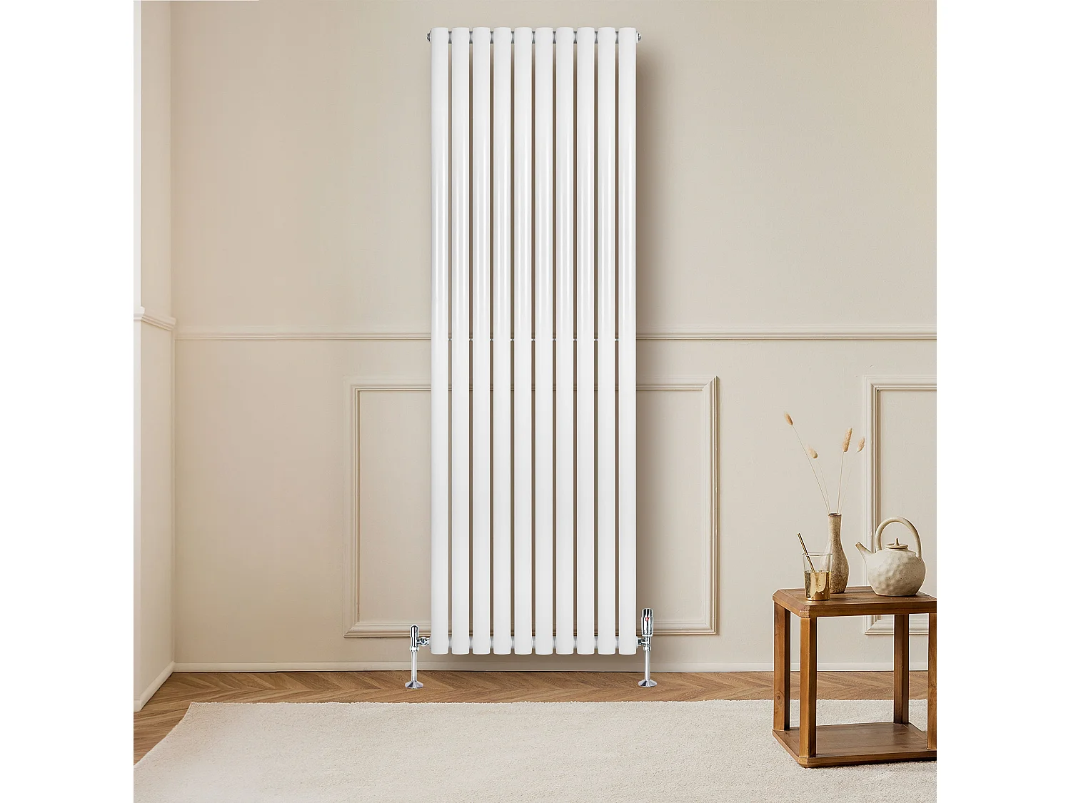 Verticale design radiator ovaal 1 kolom - wit - 1800x600 mm - thermostaatkraan