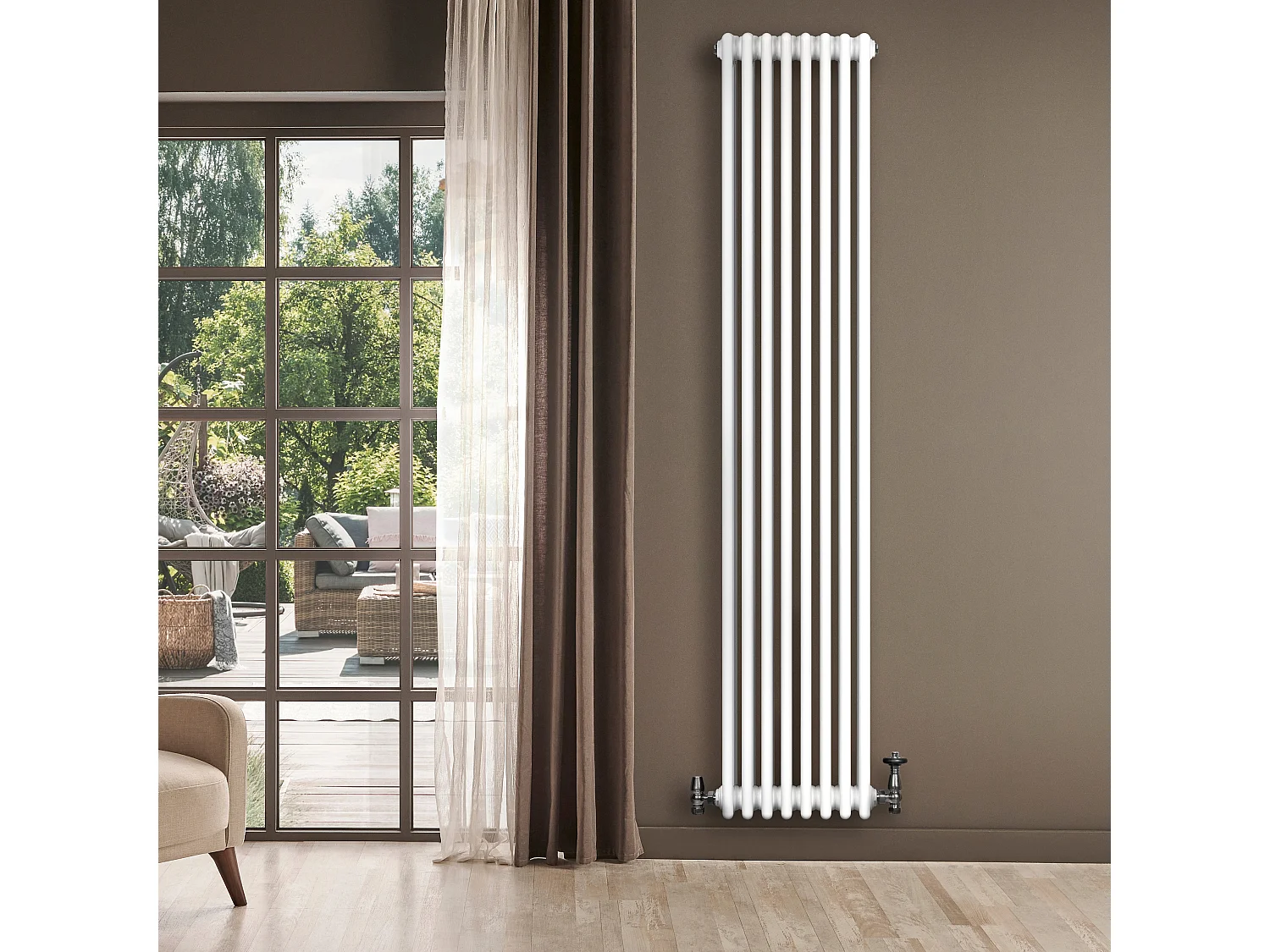 Radiador Vertical 4 Colunas 1800x380 mm - Branco, Aço Carbono 1.5 mm, 2304 W, Alta Eficiência, Fácil Instalação, Durável e Design Clássico