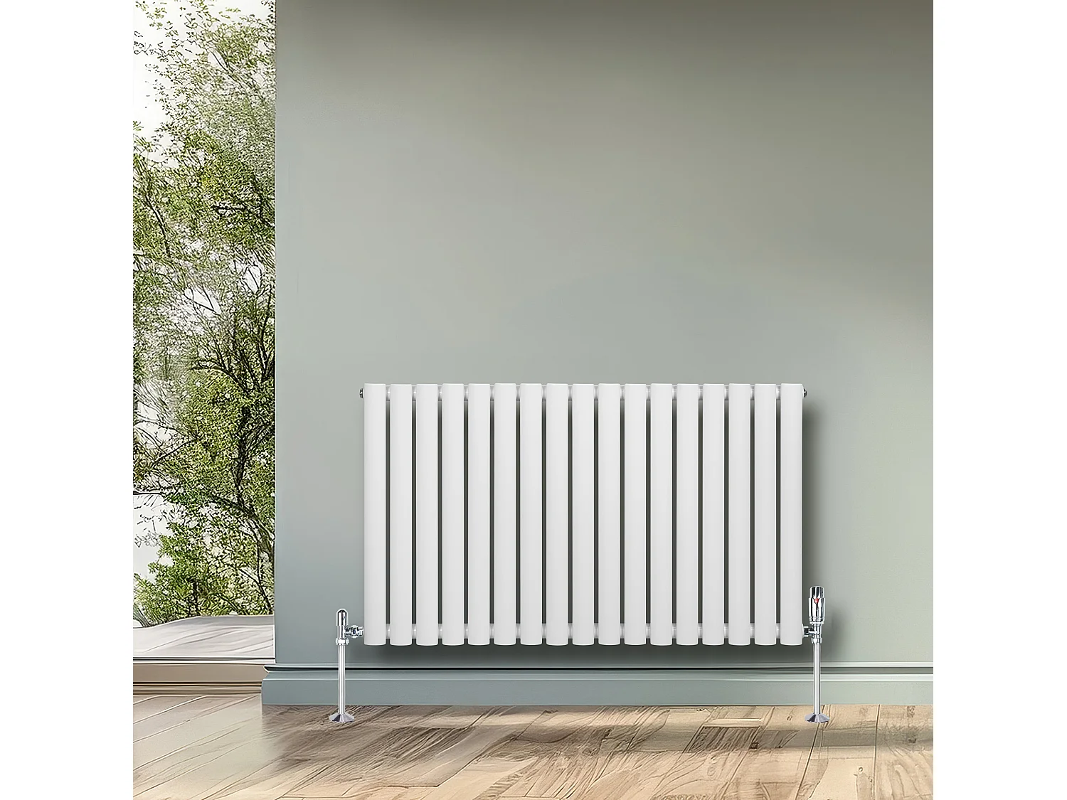 Horizontale design radiator ovaal 1 kolom - wit 600x1020 mm thermostaatkraan