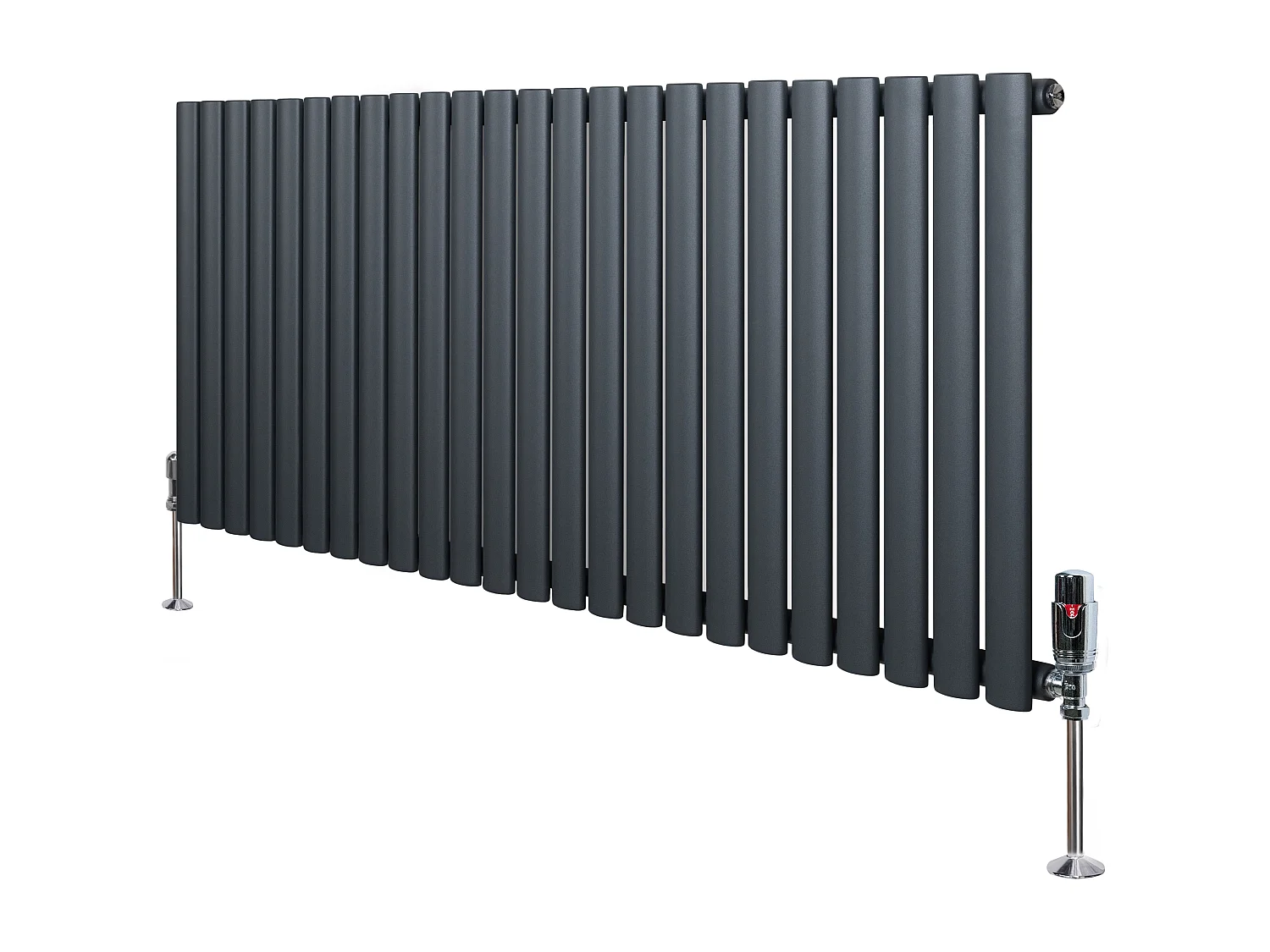 Horizontale design radiator ovaal 1 kolom - grijs 600x1400 mm thermostaatkraan