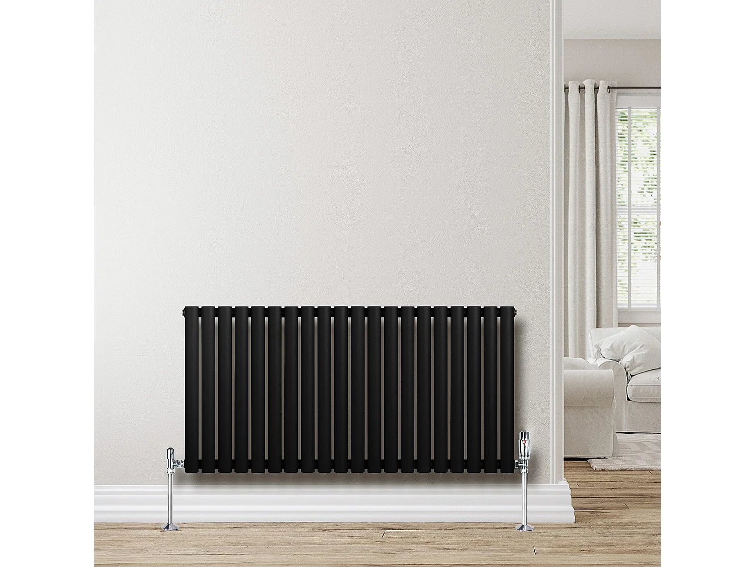 Horizontaal design radiator ovaal - 1 kolom - zwart - 600 x 1200 mm