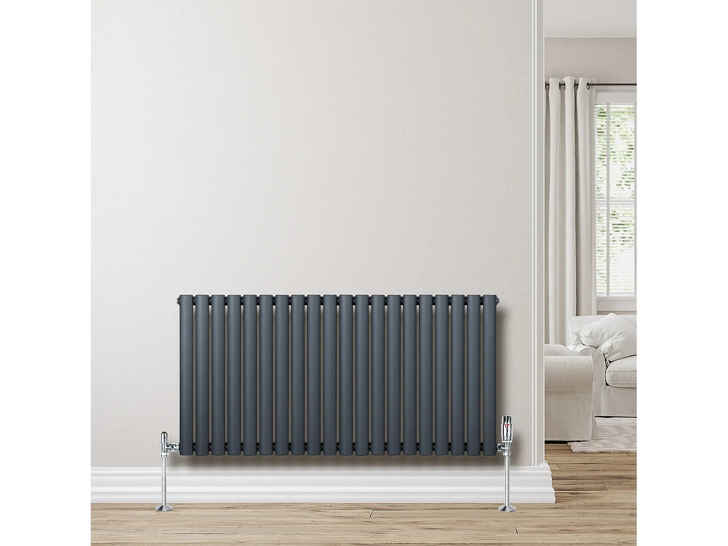 Horizontaal design radiator ovaal - 1 kolom - antraciet grijs - 600 x 1200 mm