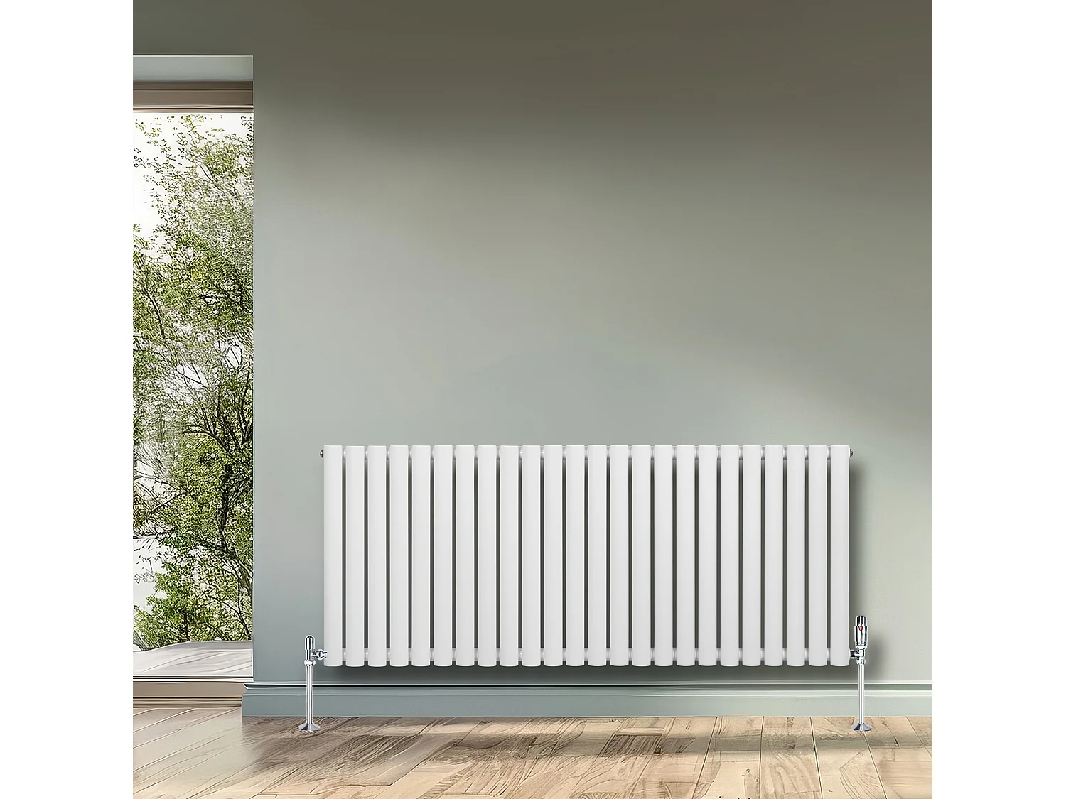 Horizontaal design radiator ovaal - 1 kolom - wit - 600 x 1440 mm