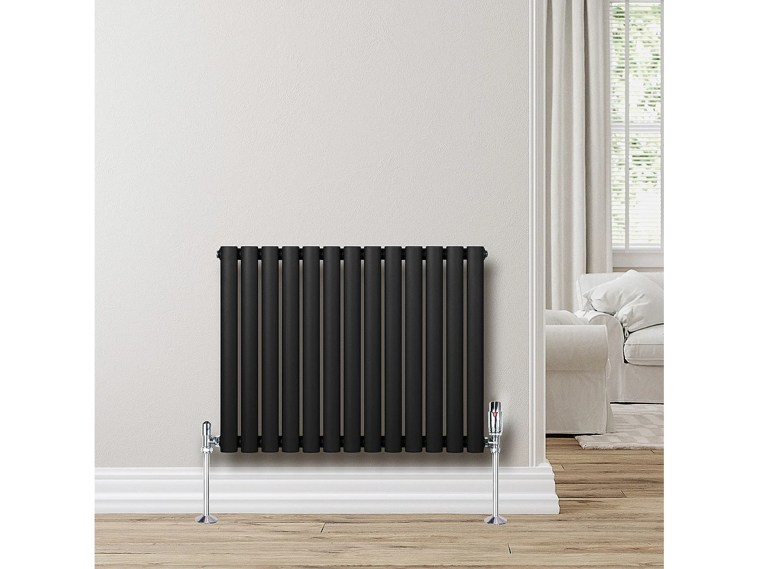 Horizontaal design radiator ovaal - 1 kolom - zwart - 600 x 780 mm