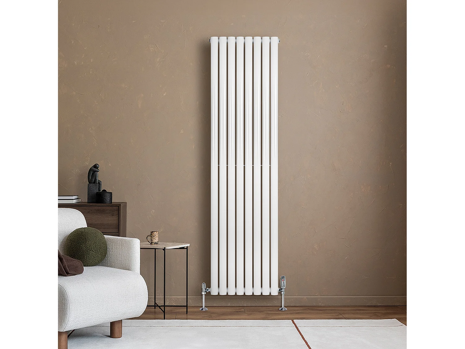 Verticaal design radiator ovaal - 1 kolom - wit - 1800 x 480 mm