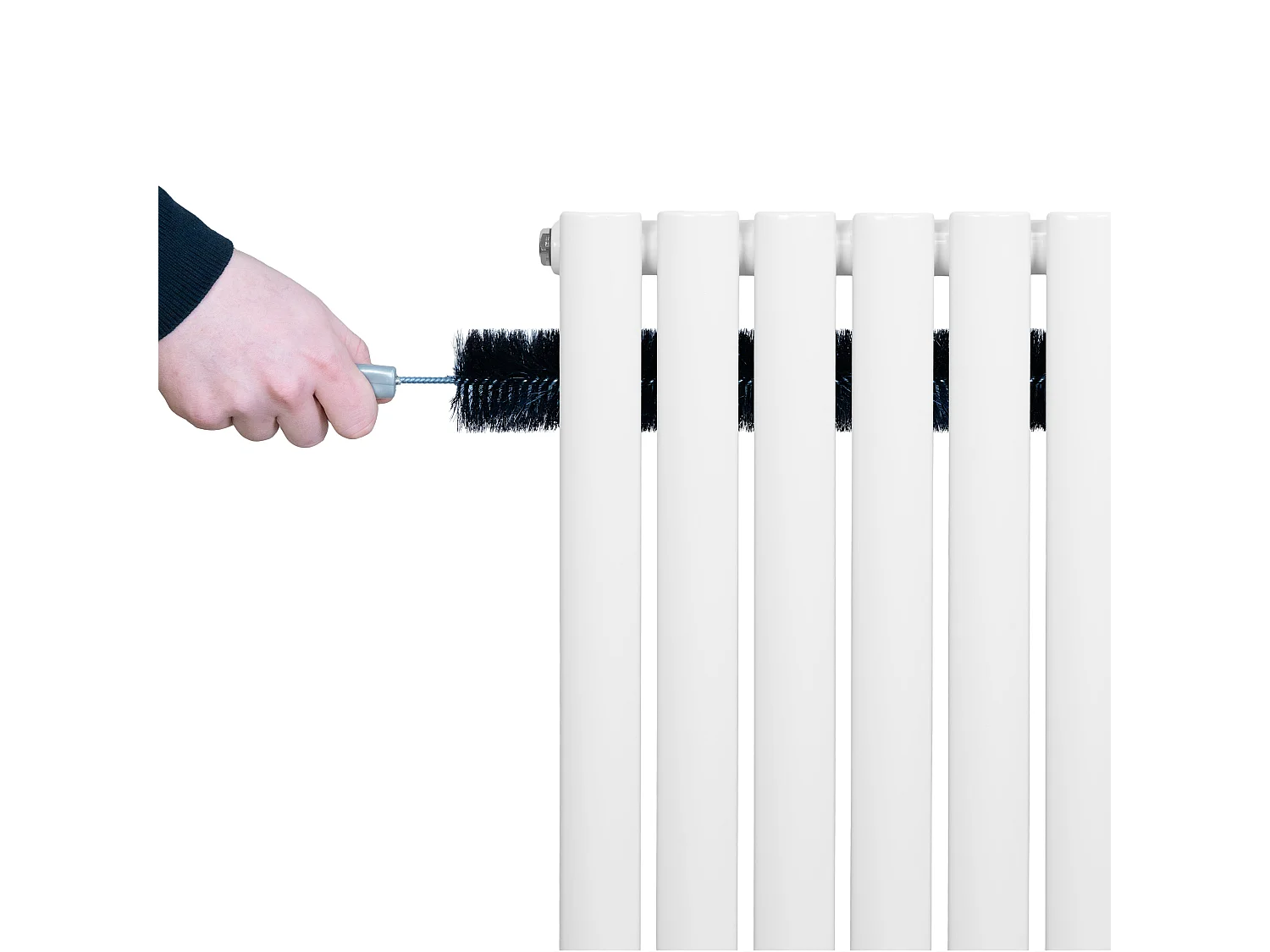 Oval enkelpelarradiator och ventiler – 1600 mm x 480 mm – vit