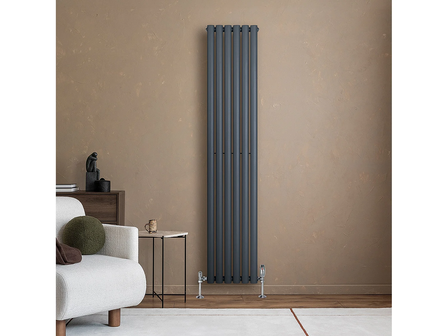 Verticaal design radiator ovaal - 1 kolom - grijs - 1800 x 360 mm