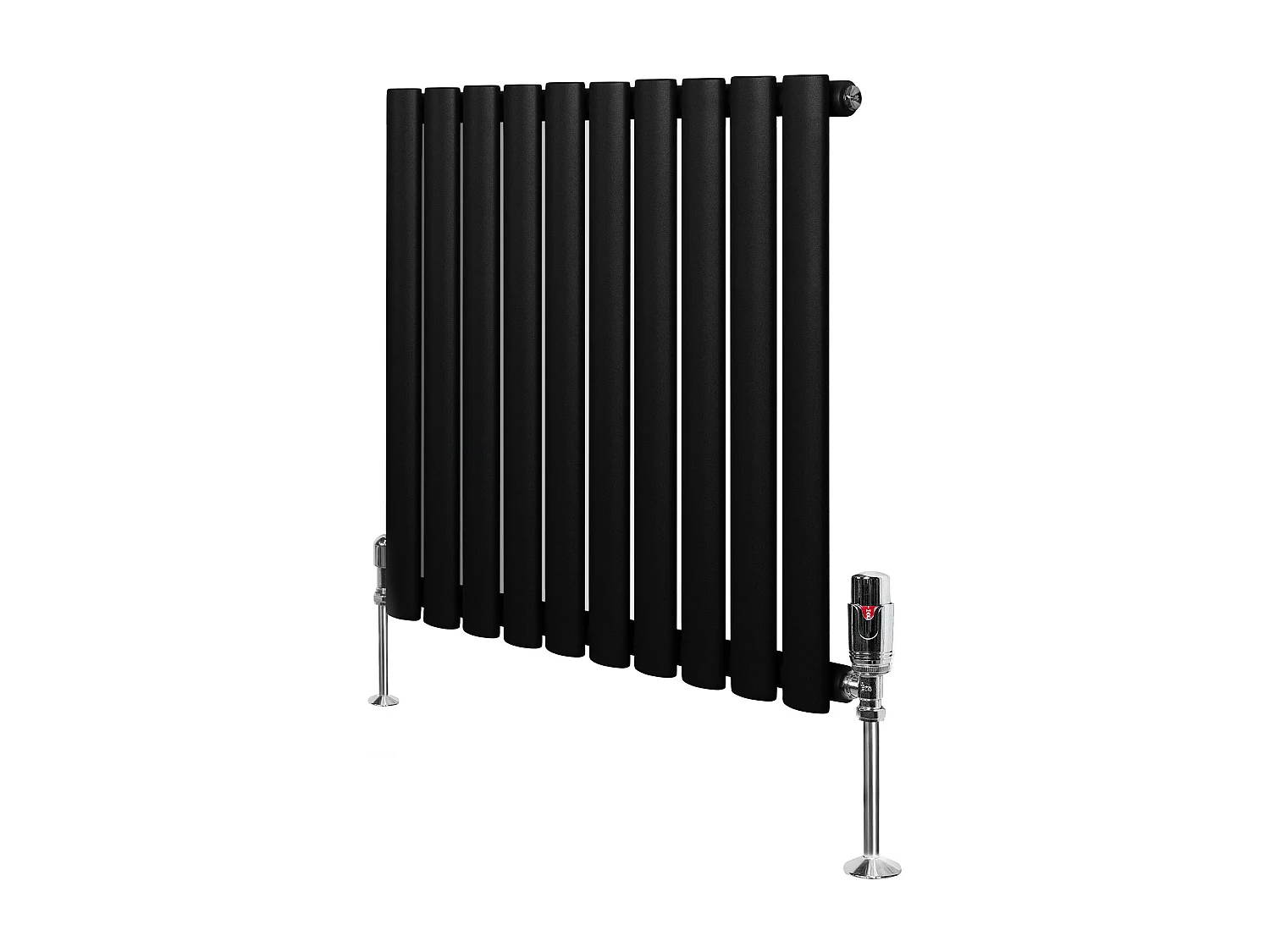 Horizontale design radiator ovaal 1 kolom - zwart 600x600 mm thermostaatkraan