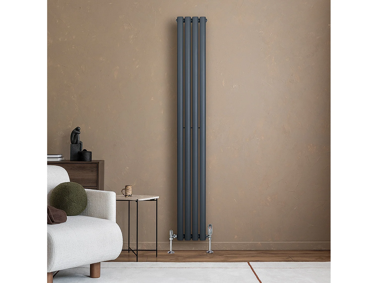 Verticaal design radiator ovaal - 1 kolom - grijs - 1800 x 240 mm