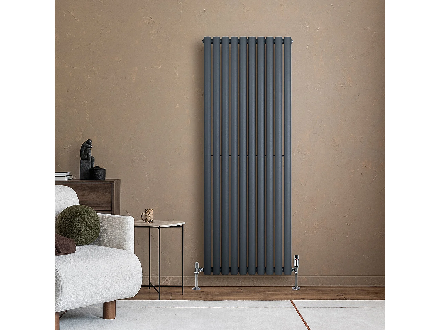 Verticaal design radiator ovaal - 1 kolom - grijs - 1600 x 600 mm