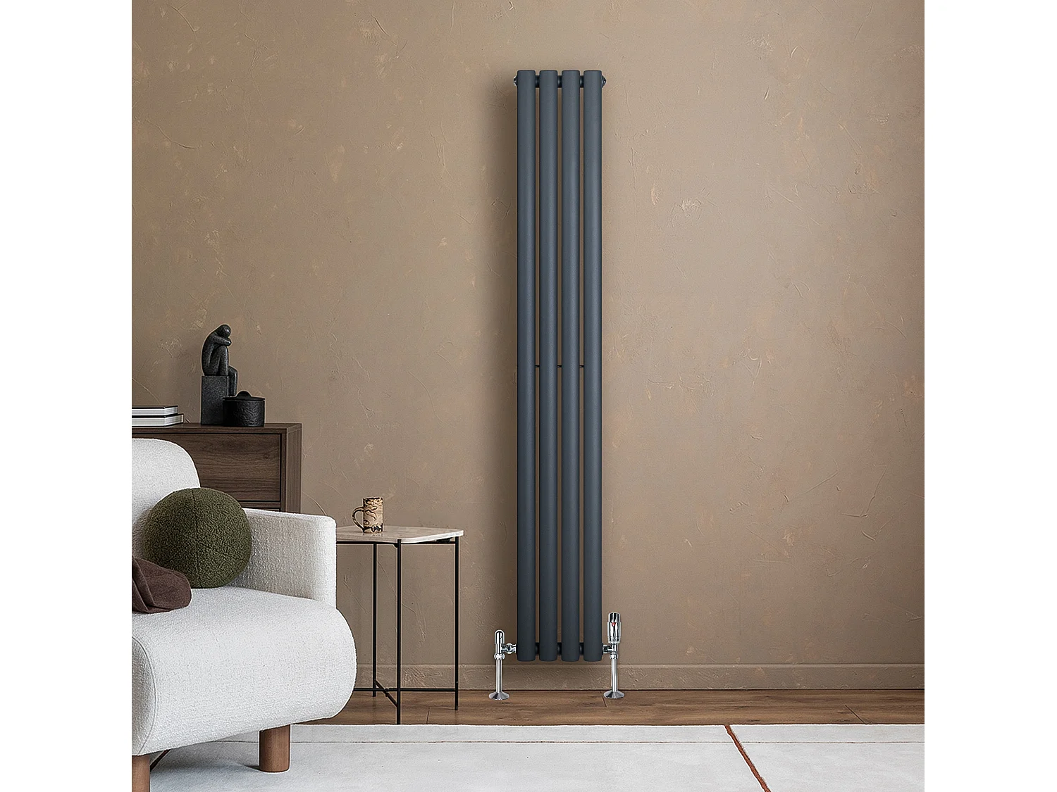 Verticaal design radiator ovaal - 1 kolom - antraciet grijs - 1600 x 240 mm