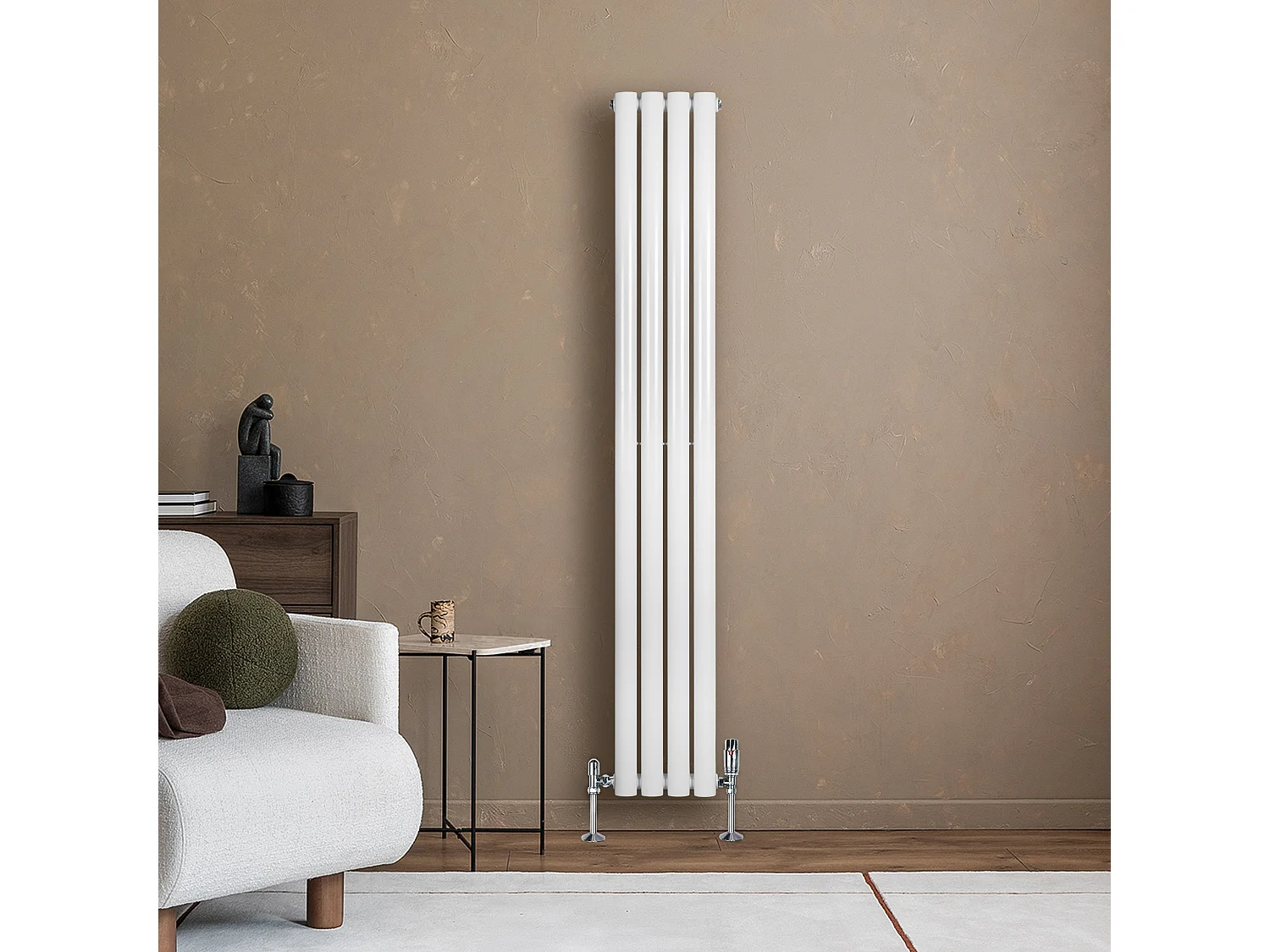 Verticale design radiator ovaal 1 kolom - wit 1600x240 mm thermostaatkraan