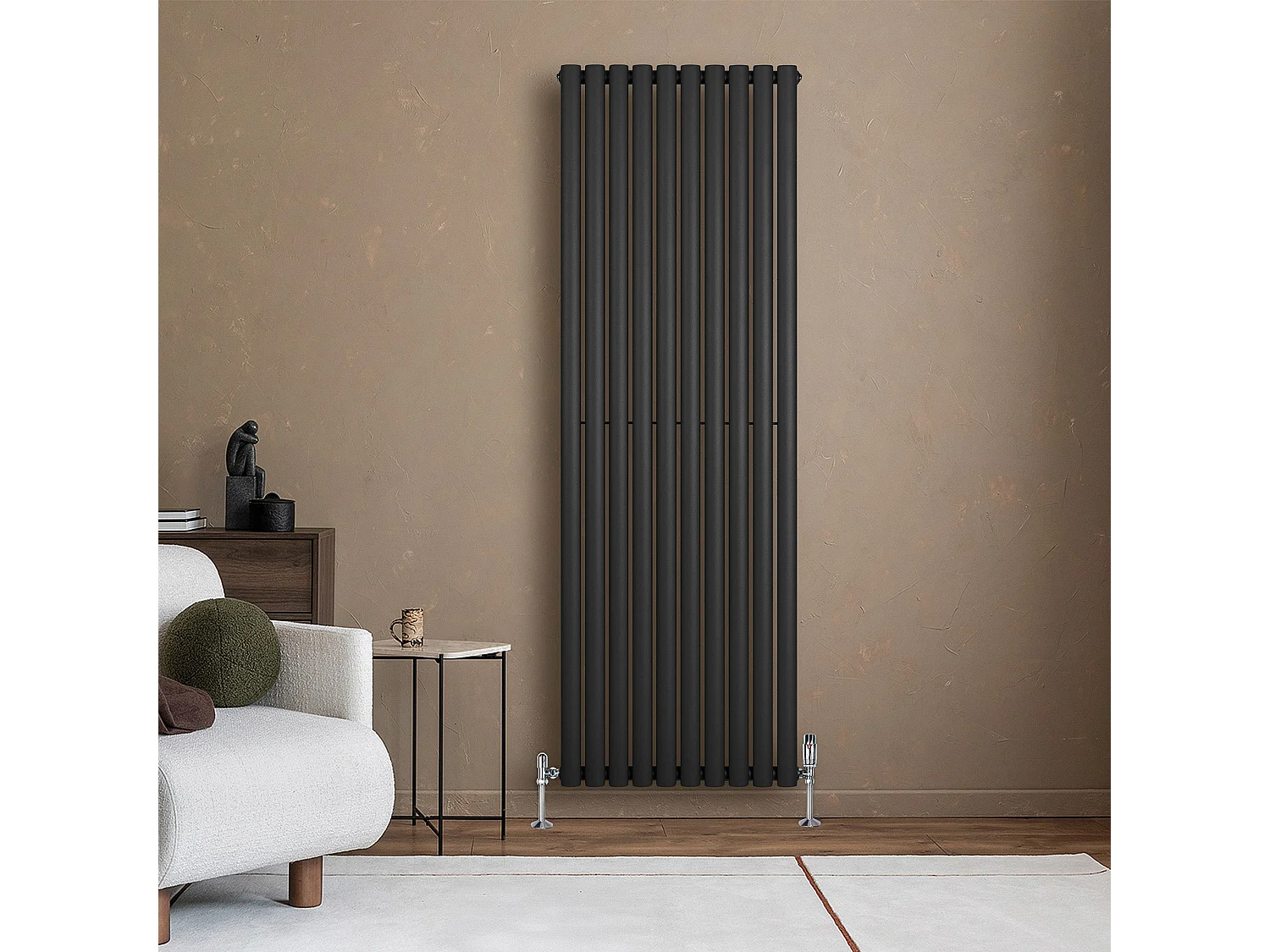 Verticaal design radiator ovaal - 1 kolom - zwart - 1800 x 600 mm