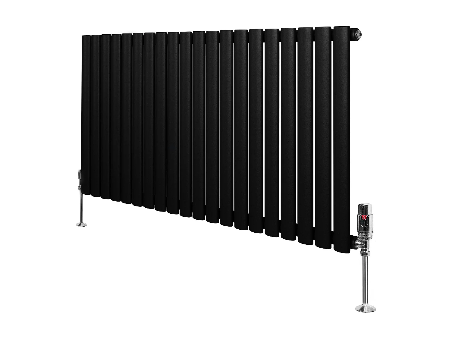 Horizontale design radiator ovaal 1 kolom - zwart 600x1200 mm thermostaatkraan