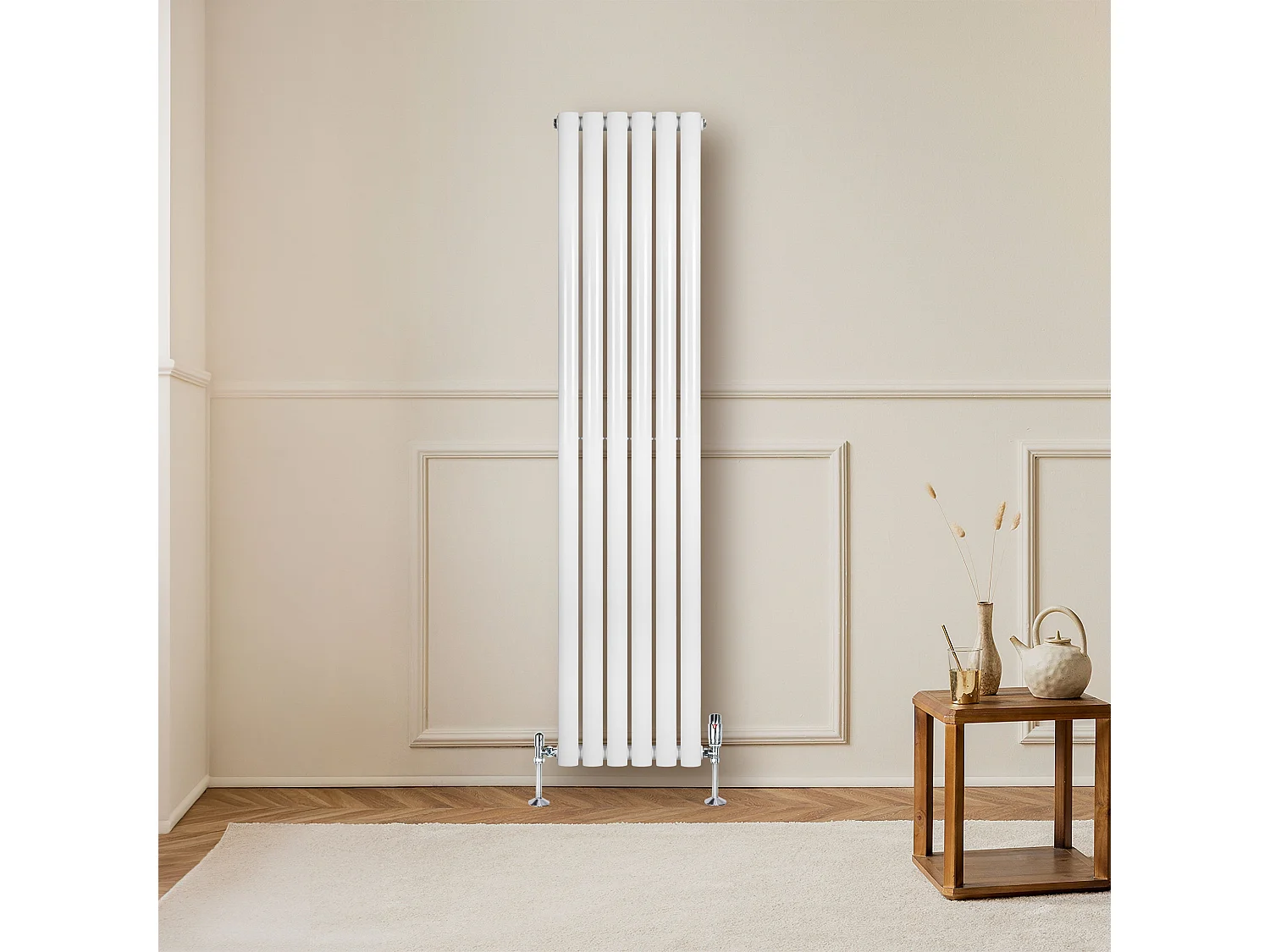 Verticale design radiator ovaal 1 kolom - wit 1600x360 mm thermostaatkraan