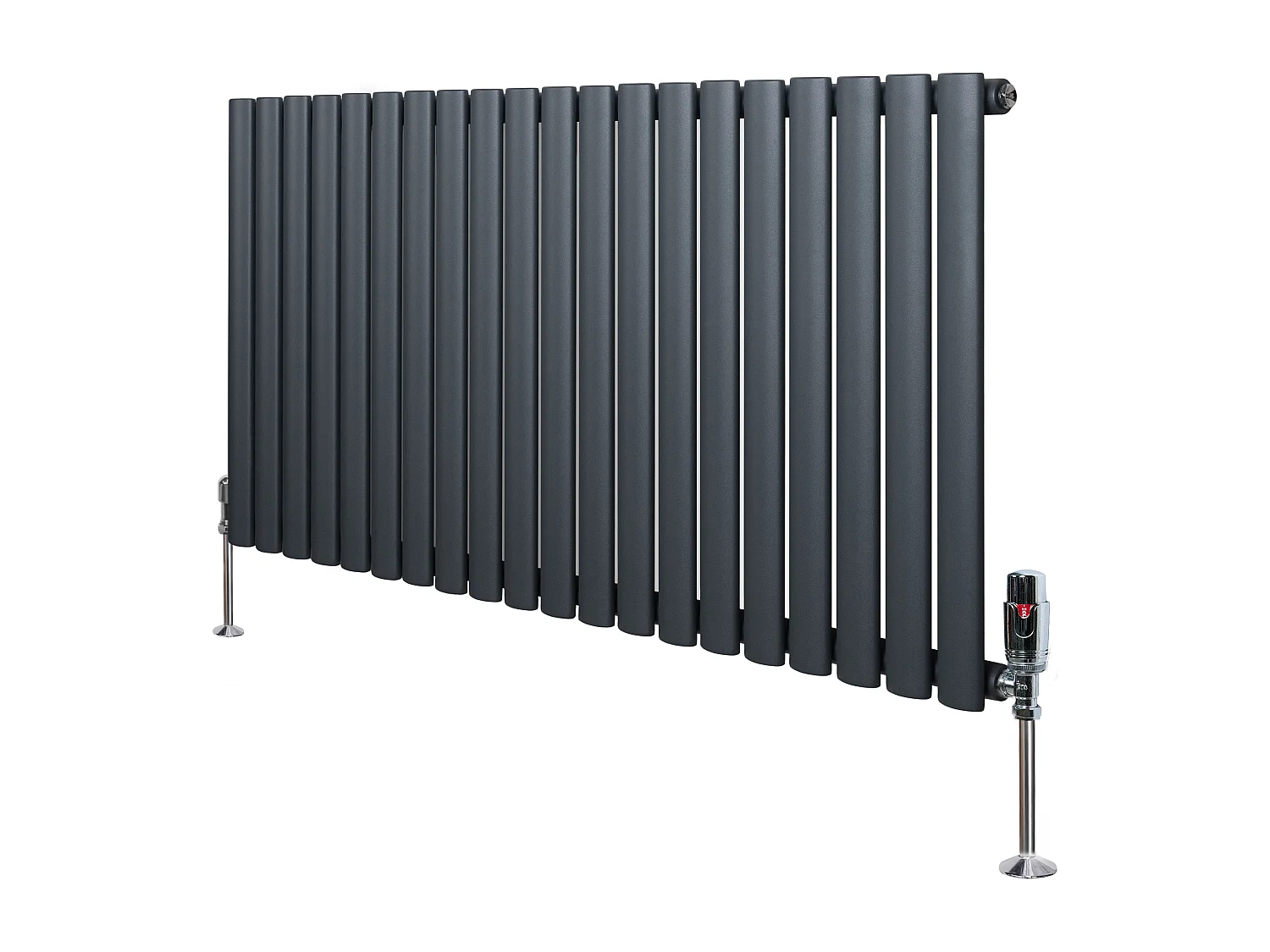 Horizontale design radiator ovaal 1 kolom - grijs 600x1200 mm thermostaatkraan