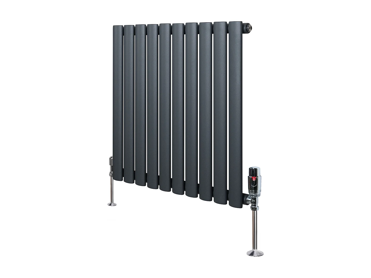 Horizontale design radiator ovaal 1 kolom - grijs 600x600 mm thermostaatkraan
