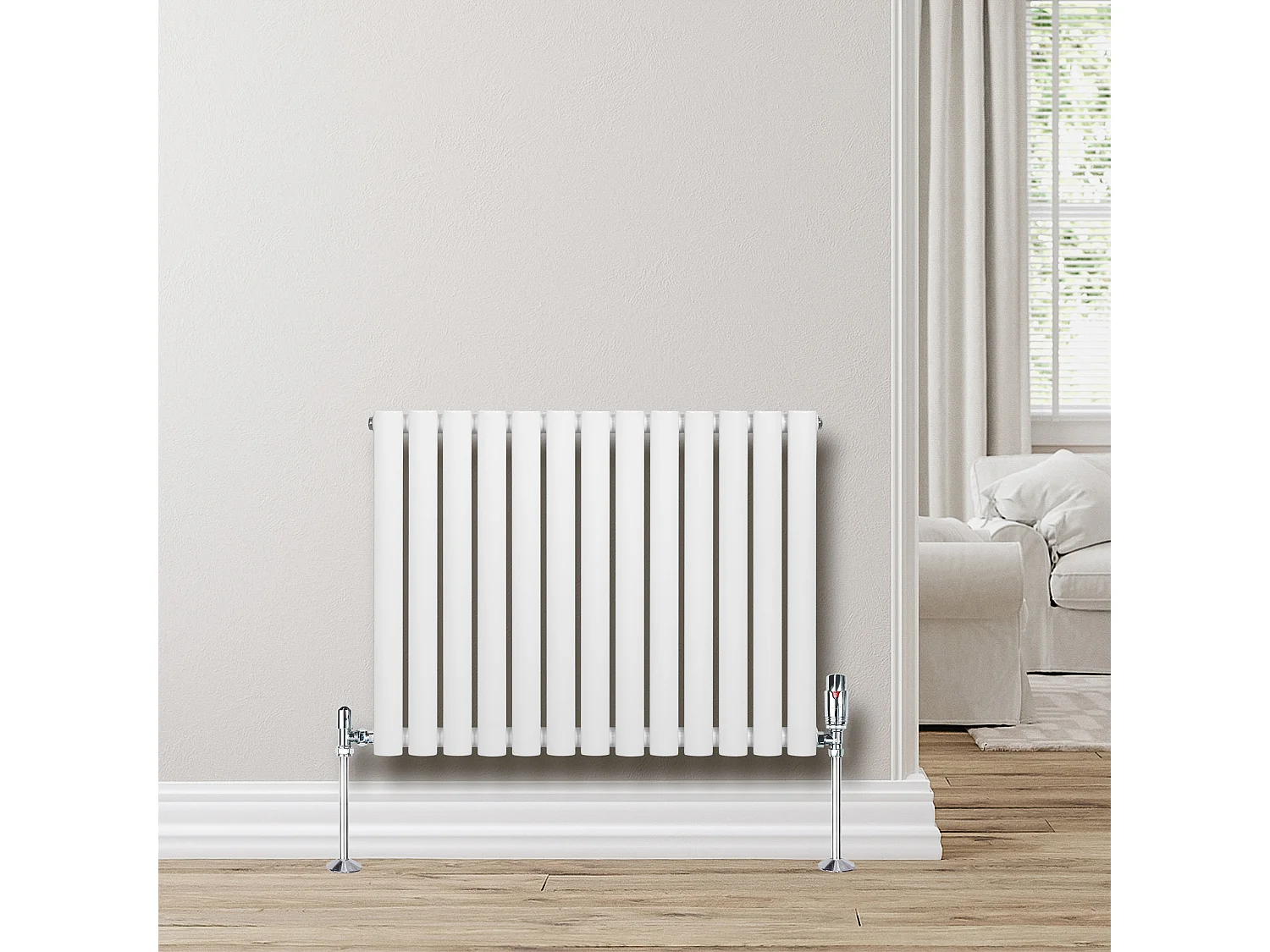 Horizontale design radiator ovaal 1 kolom - wit 600x780 mm thermostaatkraan