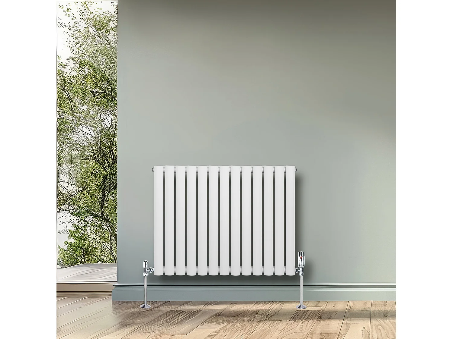 Horizontale design radiator ovaal 1 kolom - wit 600x780 mm thermostaatkraan