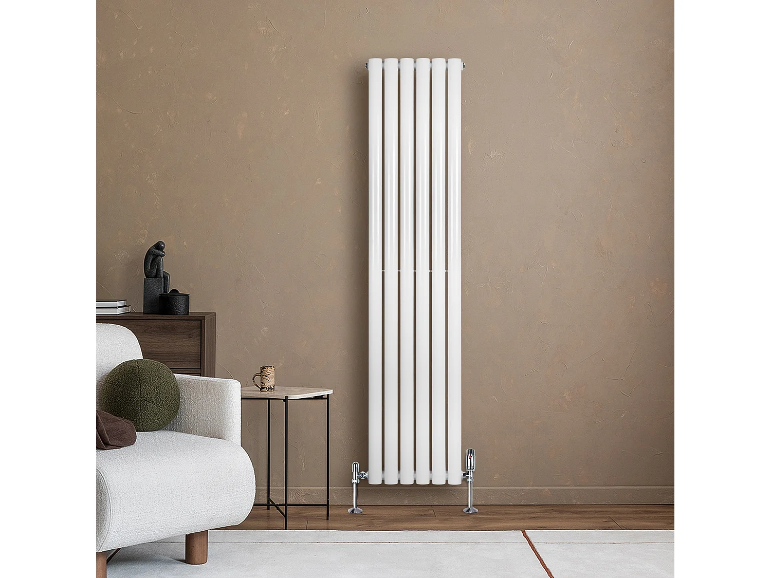 Verticaal design radiator ovaal - 1 kolom - wit - 1600 x 360 mm