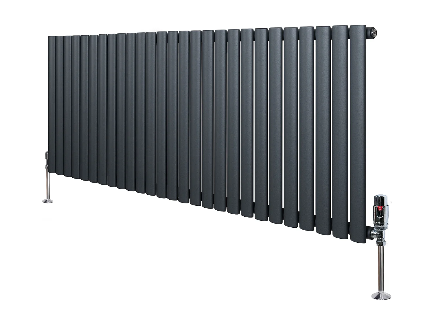Horizontale design radiator ovaal 1 kolom - grijs 600x1620 mm thermostaatkraan