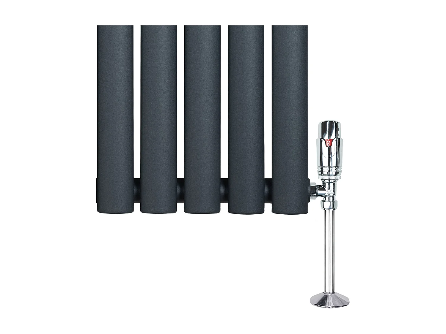 Horizontale design radiator ovaal 1 kolom - grijs 600x1620 mm thermostaatkraan