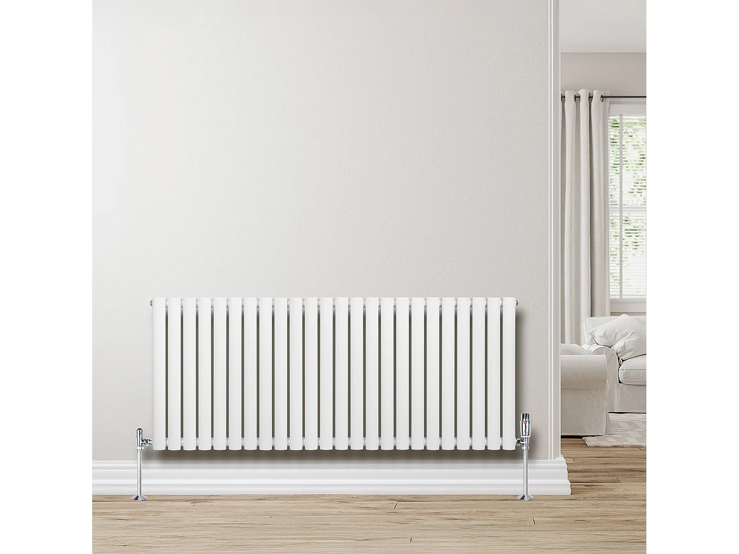 Horizontale design radiator ovaal 1 kolom - wit 600x1400 mm thermostaatkraan
