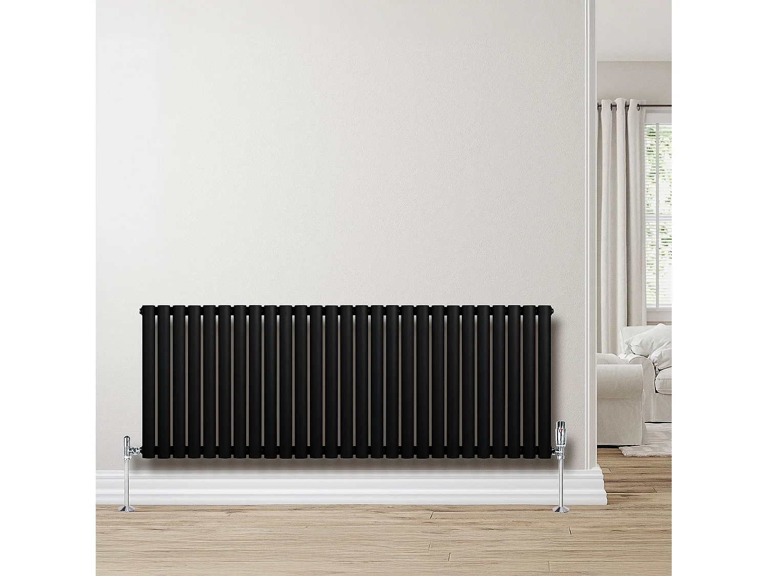 Horizontaal design radiator ovaal - 1 kolom - zwart - 600 x 1620 mm
