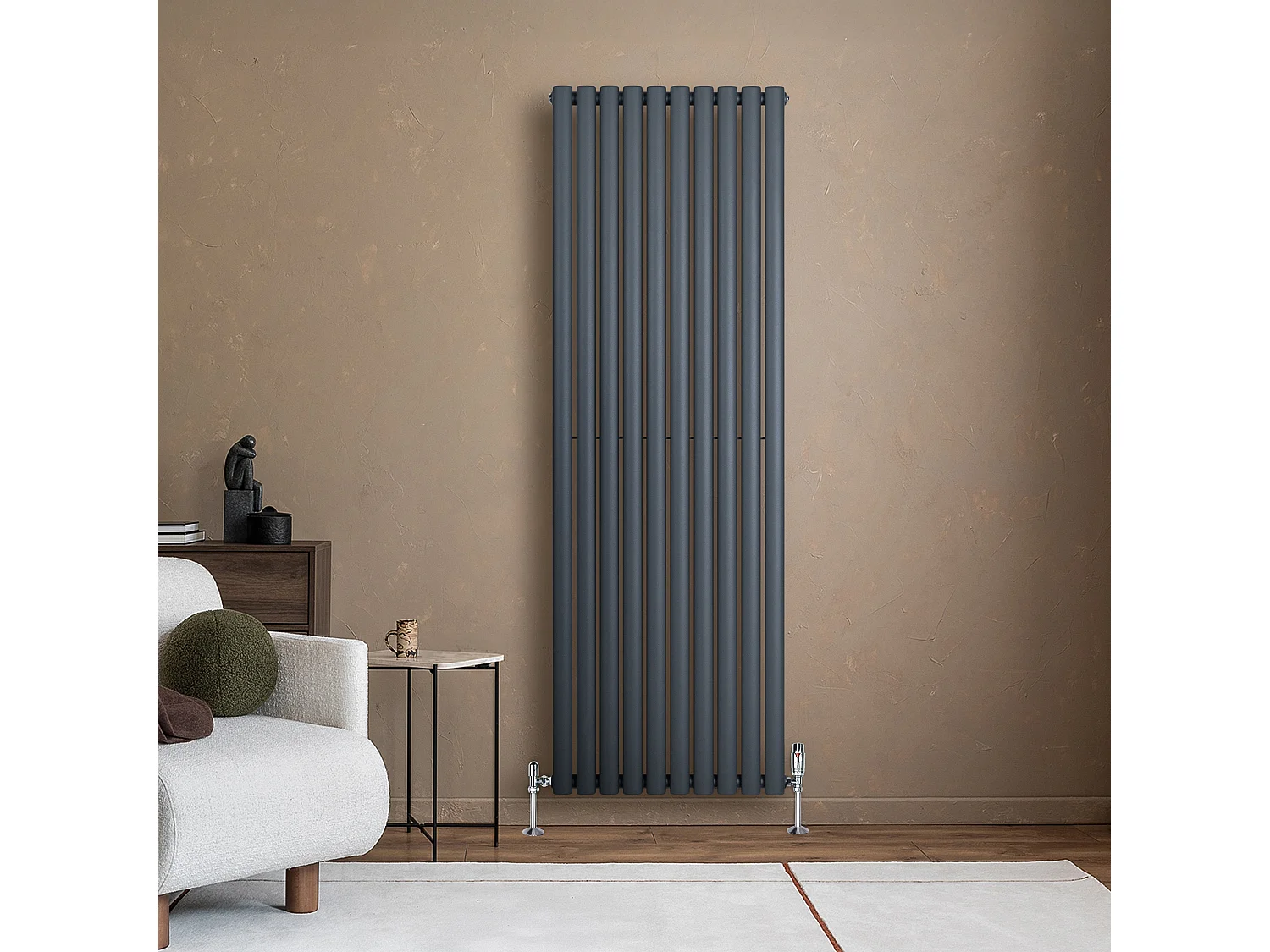Verticaal design radiator ovaal - 1 kolom - grijs - 1800 x 600 mm