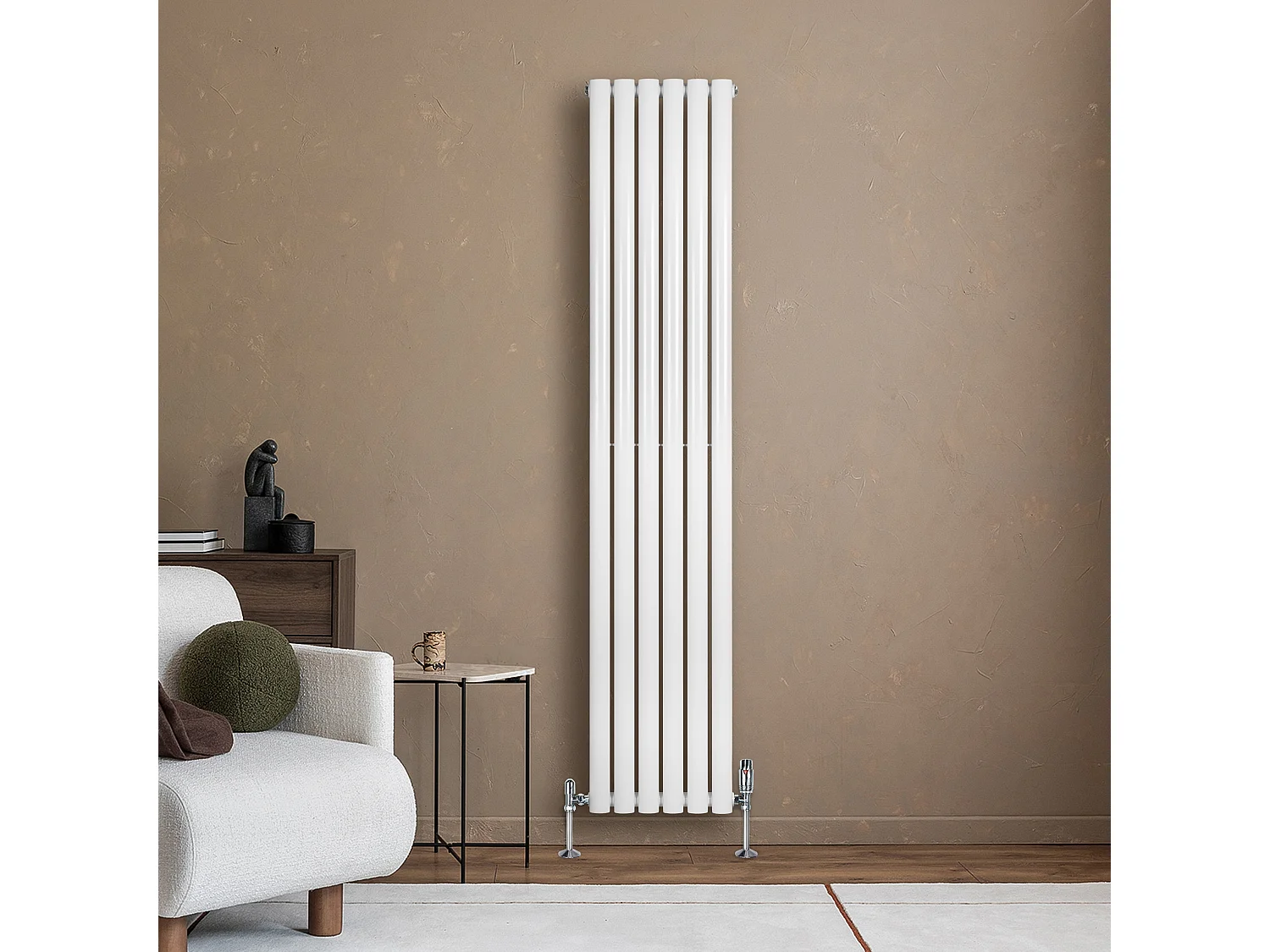 Verticale design radiator ovaal 1 kolom - wit 1800x360 mm thermostaatkraan