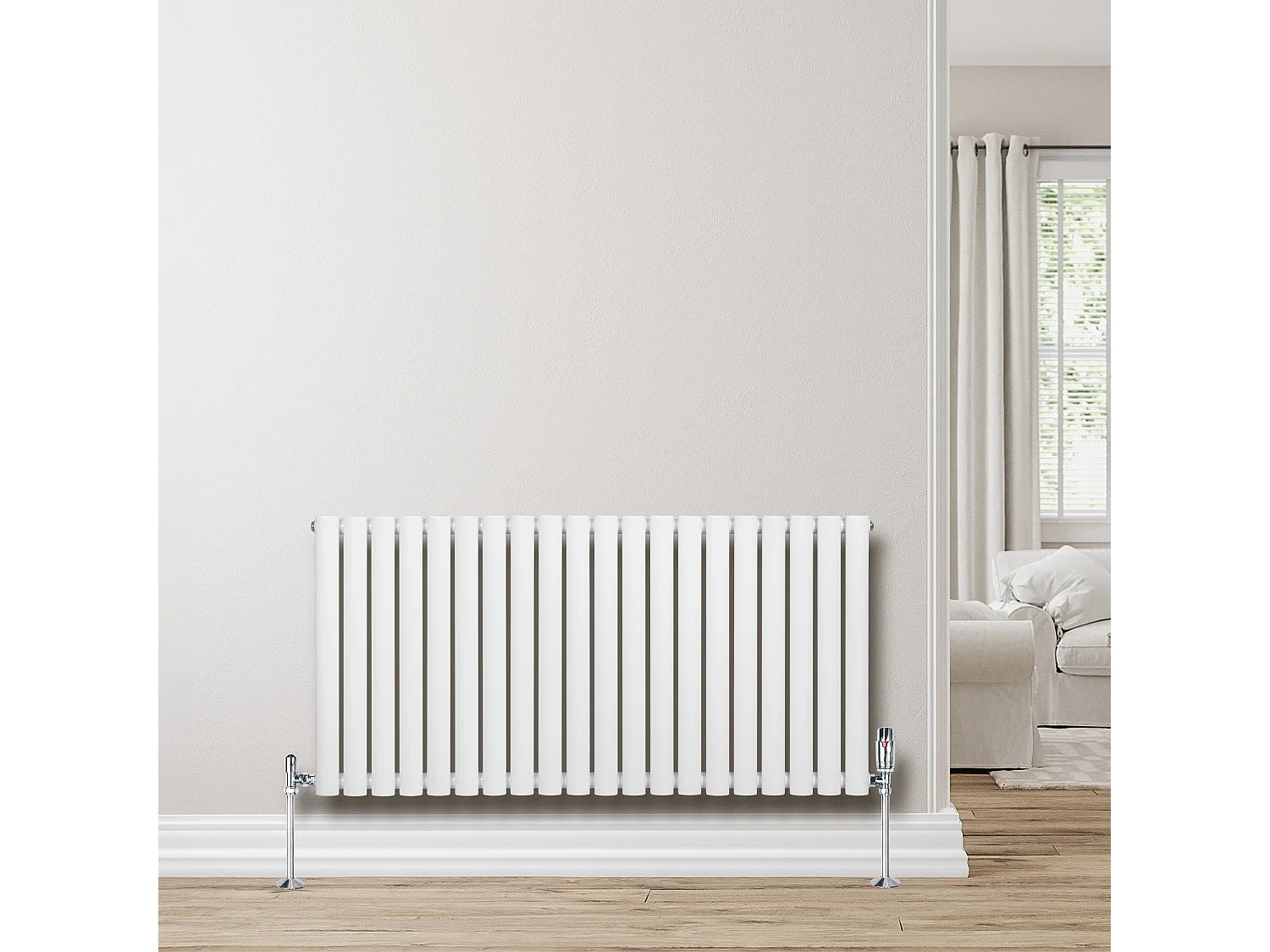 Horizontale design radiator ovaal 1 kolom - wit 600x1200 mm thermostaatkraan