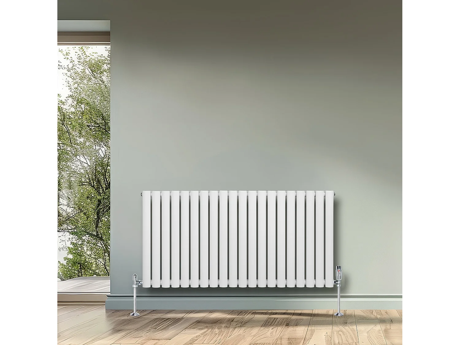 Horizontale design radiator ovaal 1 kolom - wit 600x1200 mm thermostaatkraan