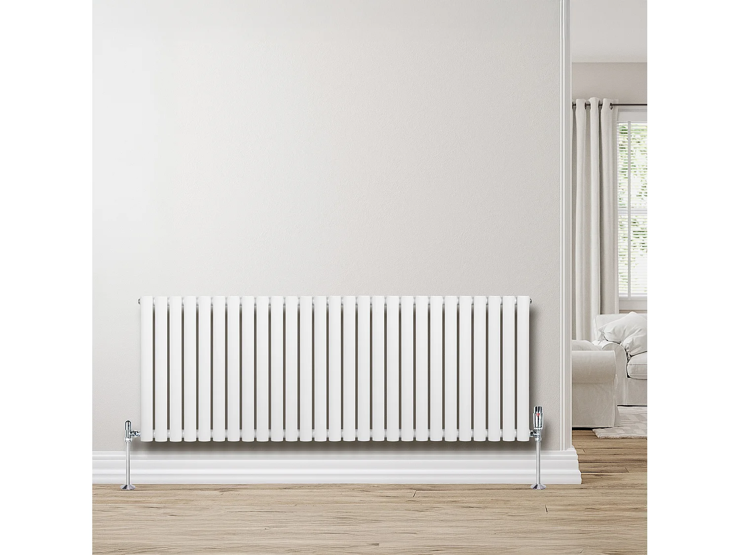 Horizontaal design radiator ovaal - 1 kolom - wit - 600 x 1620 mm