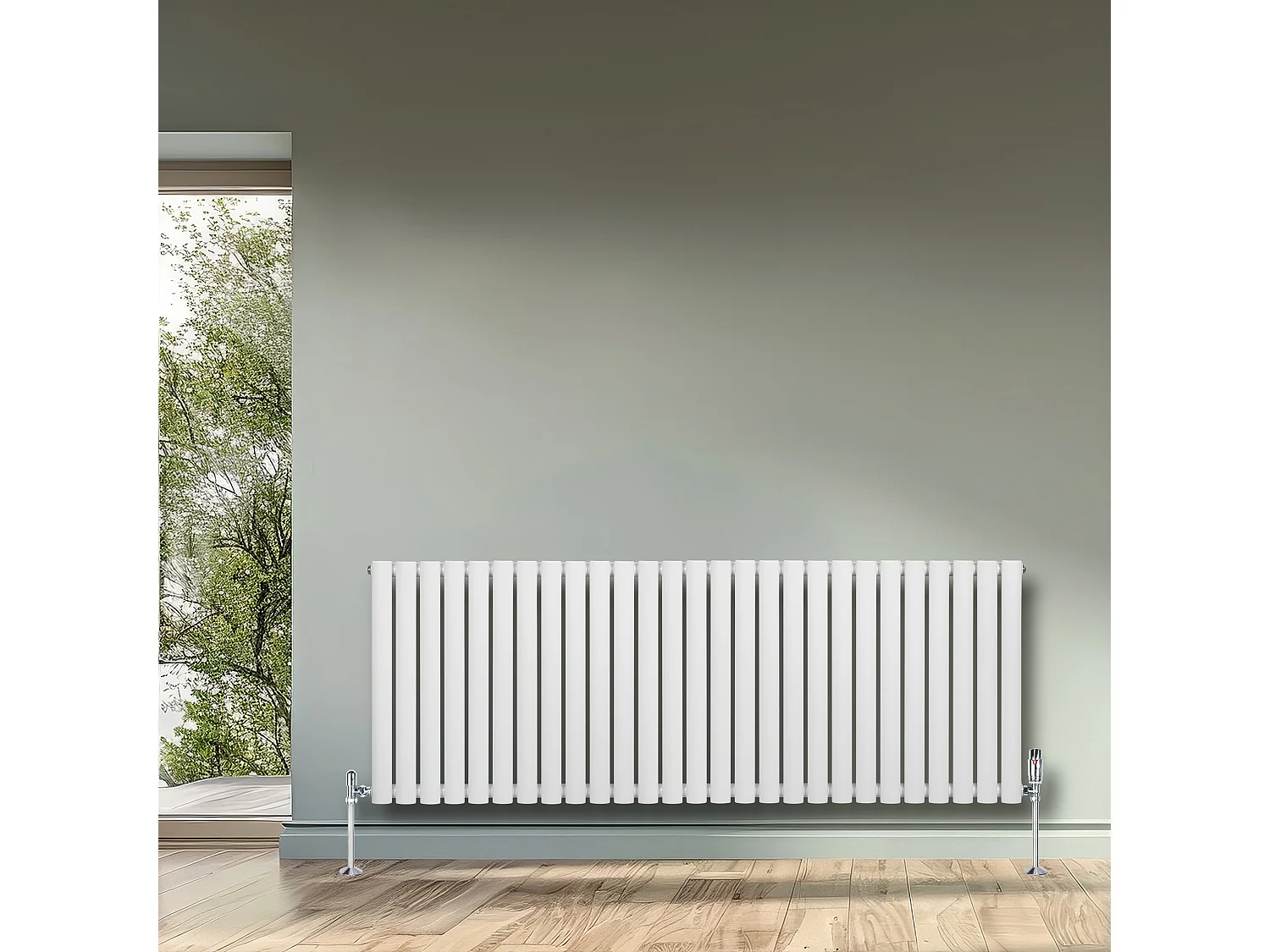 Horizontaal design radiator ovaal - 1 kolom - wit - 600 x 1620 mm