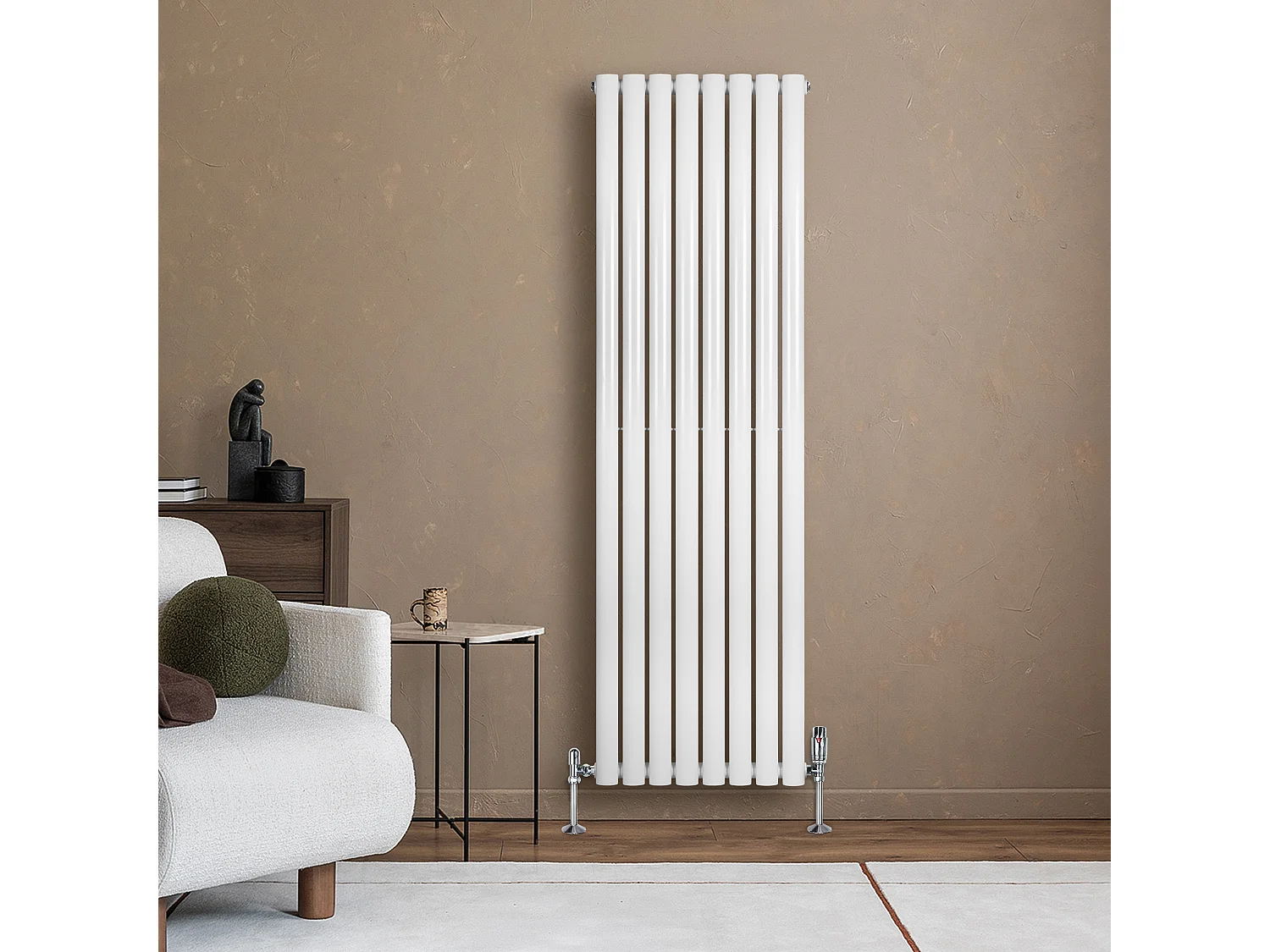 Verticaal design radiator ovaal - 1 kolom - wit - 1600 x 480 mm
