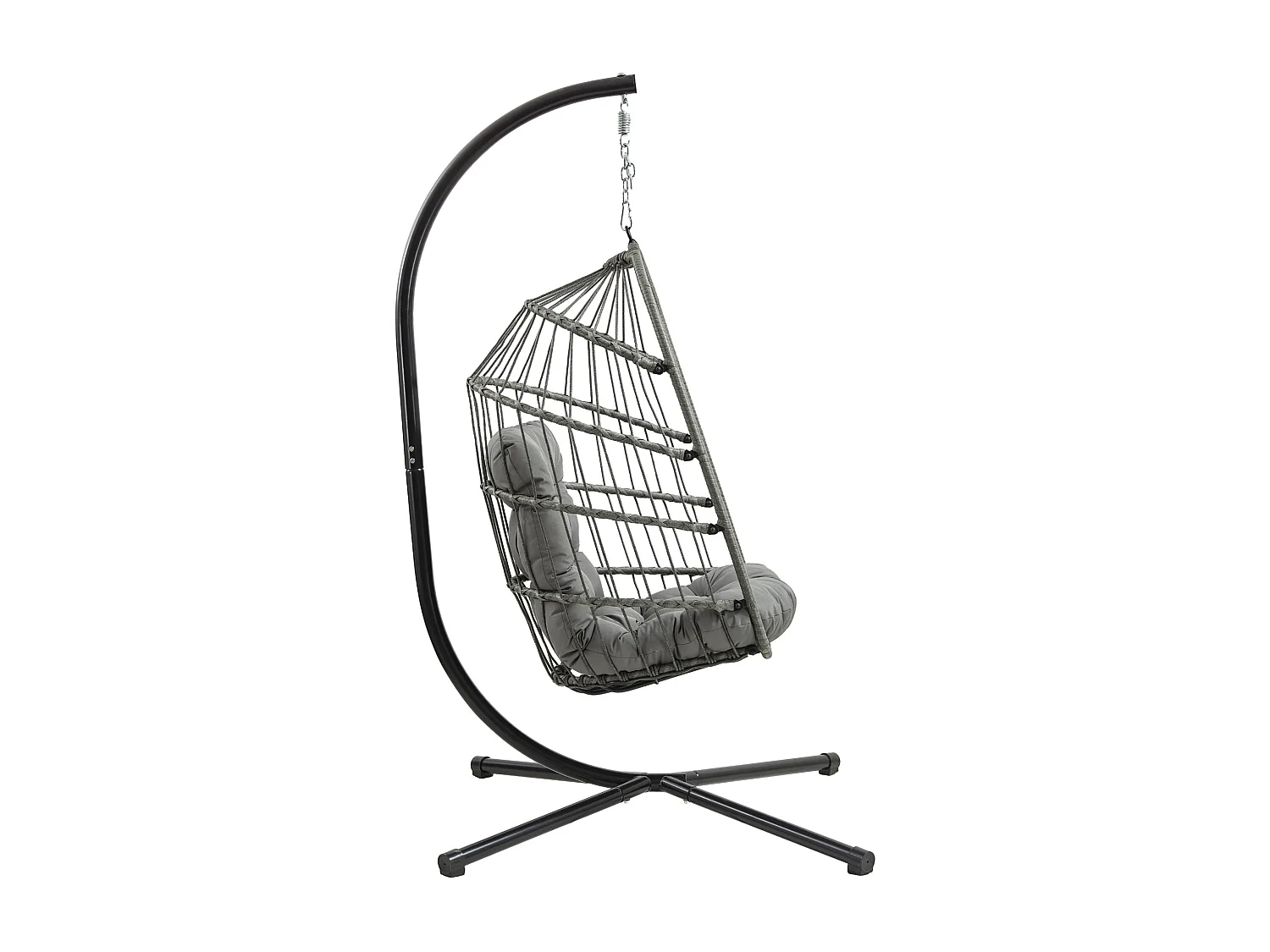 Silla Colgante Tipo Huevo Ratán Gris con Soporte + Cojín Extra Grueso 15cm