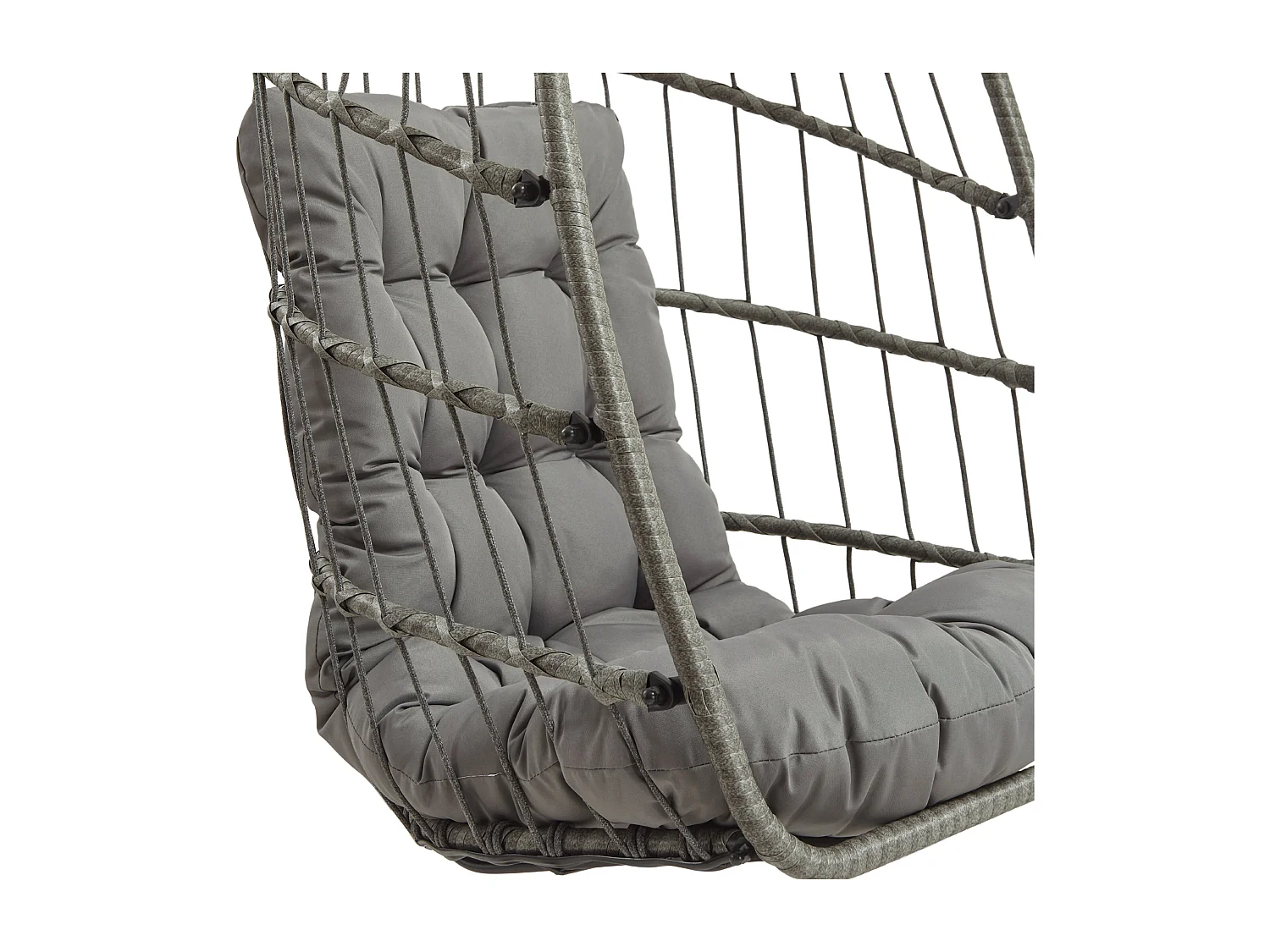 Silla Colgante Tipo Huevo Ratán Gris con Soporte + Cojín Extra Grueso 15cm