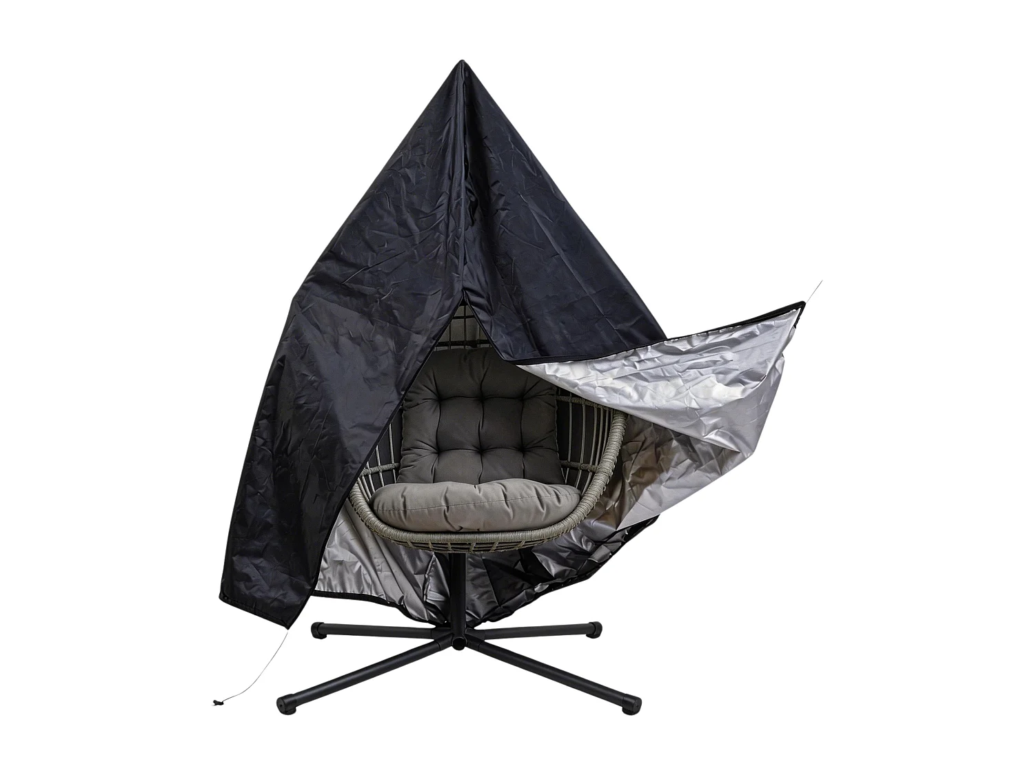 Silla Colgante Tipo Huevo Ratán Gris con Soporte + Cojín Extra Grueso 15cm