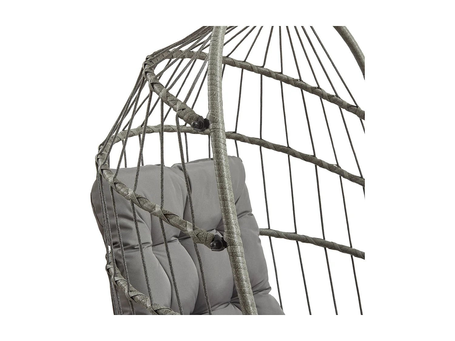 Silla Colgante Tipo Huevo Ratán Gris con Soporte + Cojín Extra Grueso 15cm