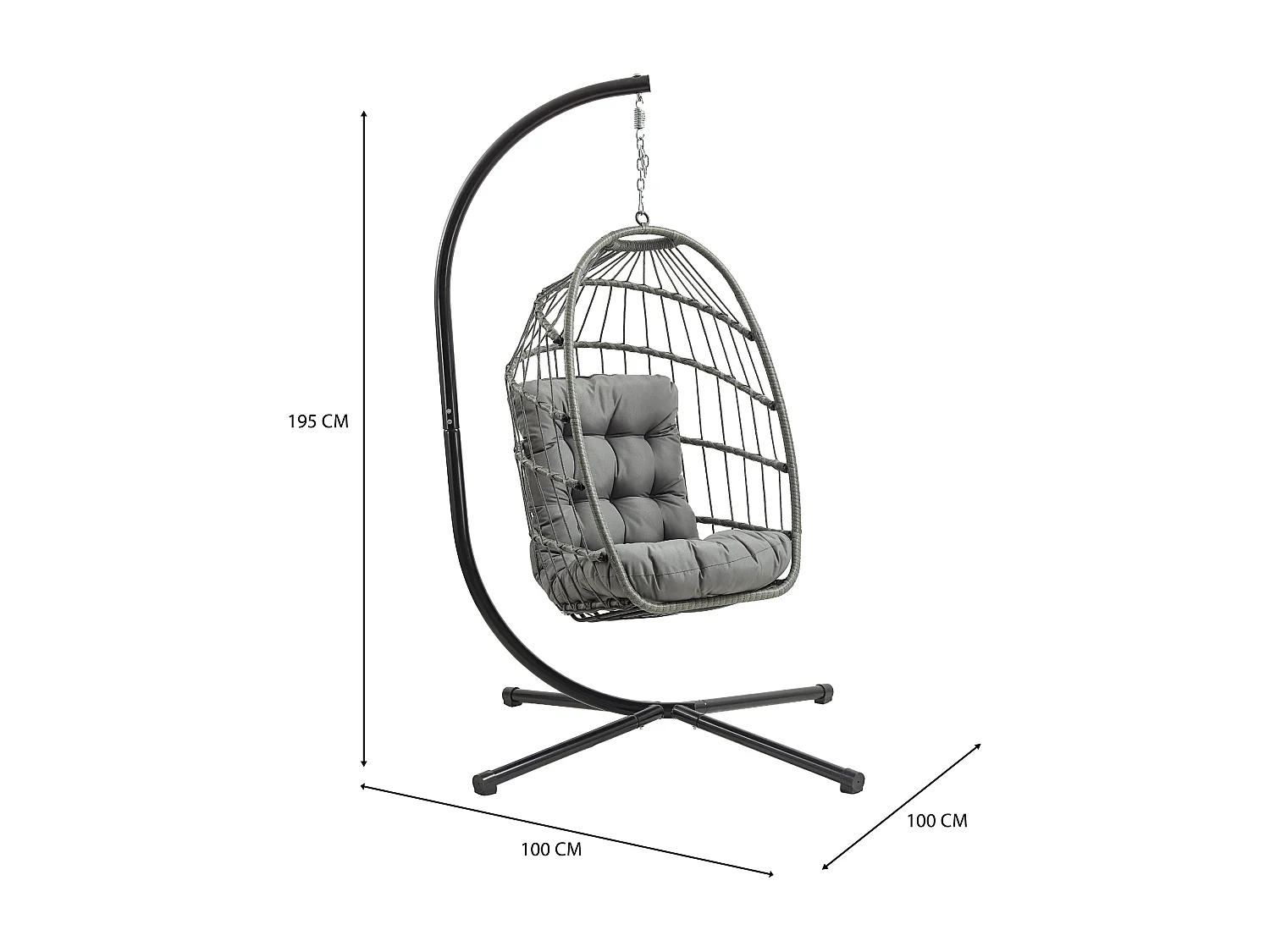 Fauteuil Œuf Suspendu en Rotin Gris Pliante Extérieur Intérieur Housse INCLUS