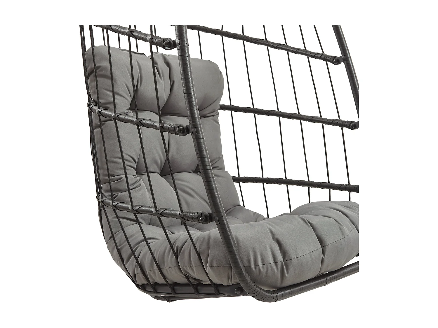 Silla Colgante Tipo Huevo Ratán Negro con Soporte + Cojín Extra Grueso 15cm