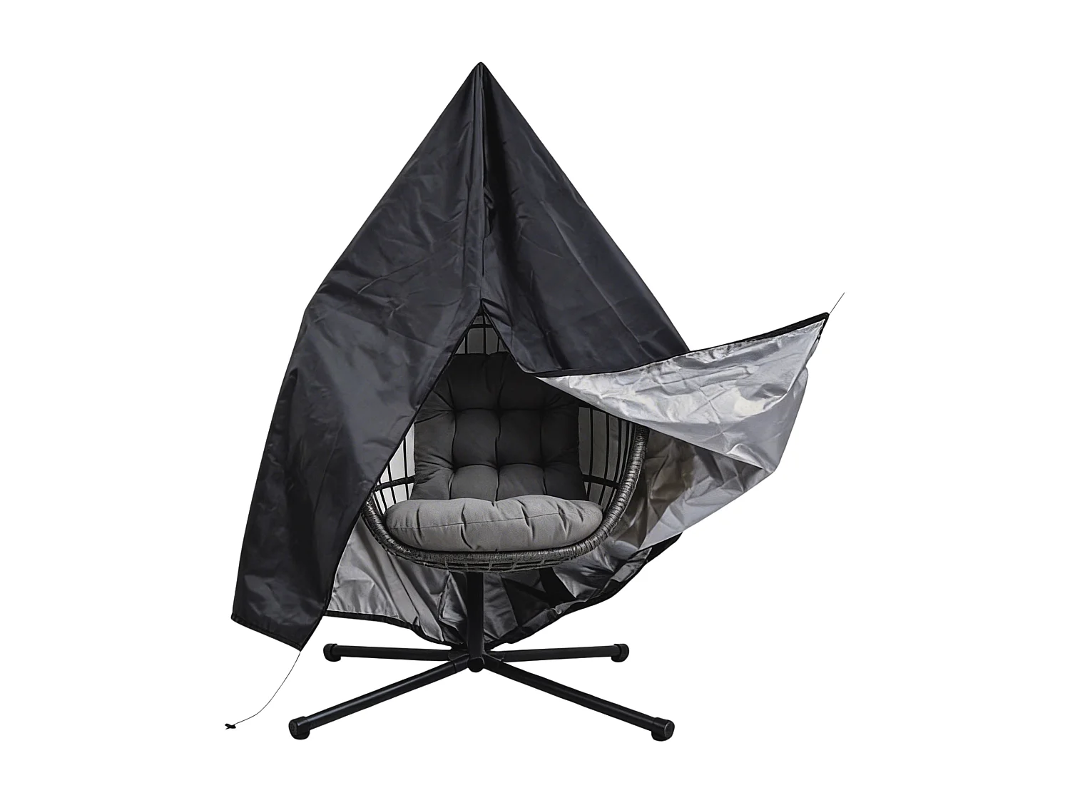 Silla Colgante Tipo Huevo Ratán Negro con Soporte + Cojín Extra Grueso 15cm