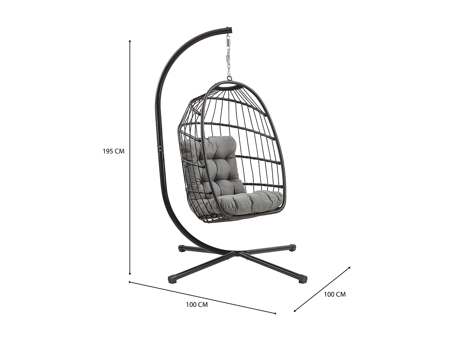Fauteuil Œuf Suspendu en Rotin Noir Pliante Extérieur Intérieur Housse INCLUS